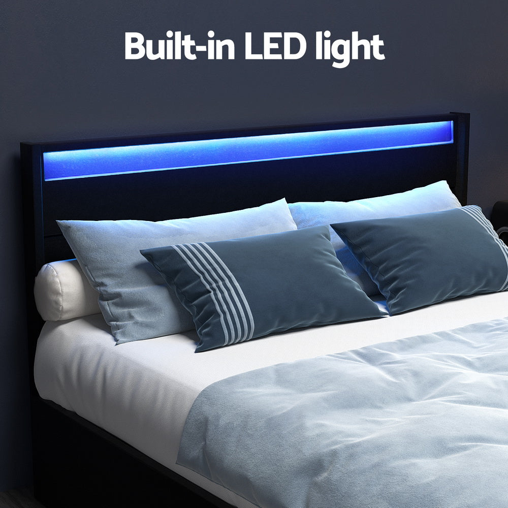 Artiss Bed Frame Double Size LED with 4 Drawers Black DUNN-Furniture > Bedroom > Beds & Bed Frames-PEROZ Accessories