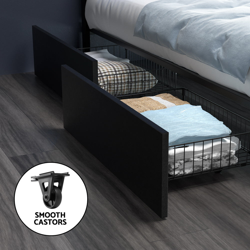 Artiss Bed Frame Double Size LED with 4 Drawers Black DUNN-Furniture > Bedroom > Beds & Bed Frames-PEROZ Accessories