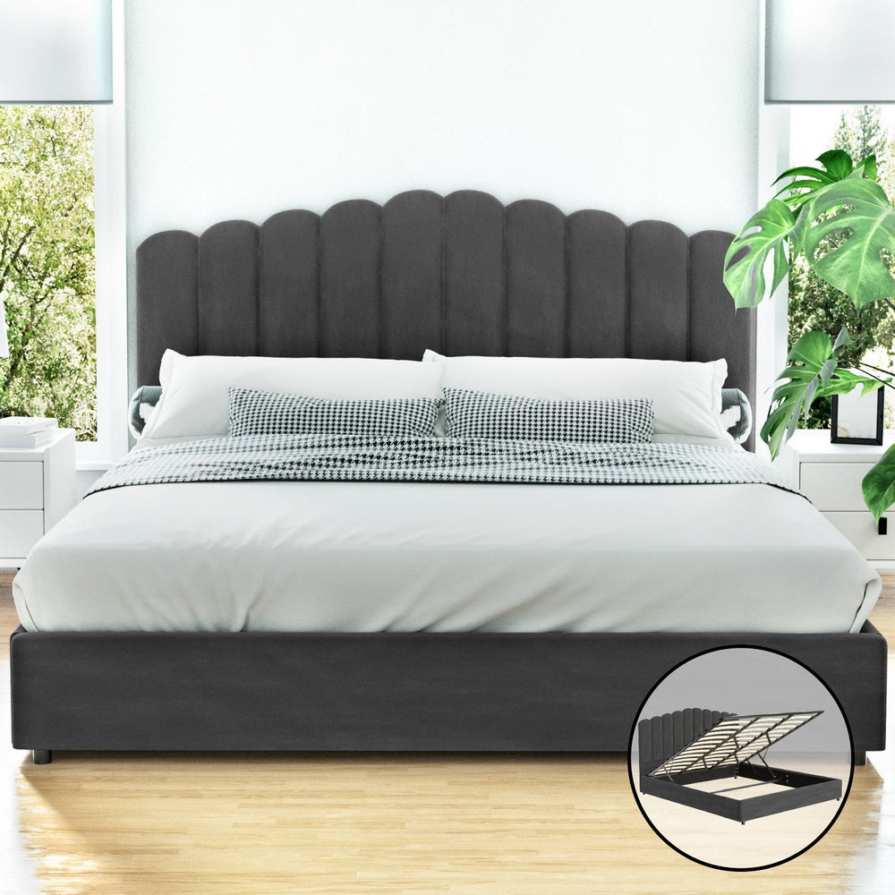 Artiss Bed Frame King Size Velvet Grey FION-Furniture > Bedroom > Beds & Bed Frames-PEROZ Accessories