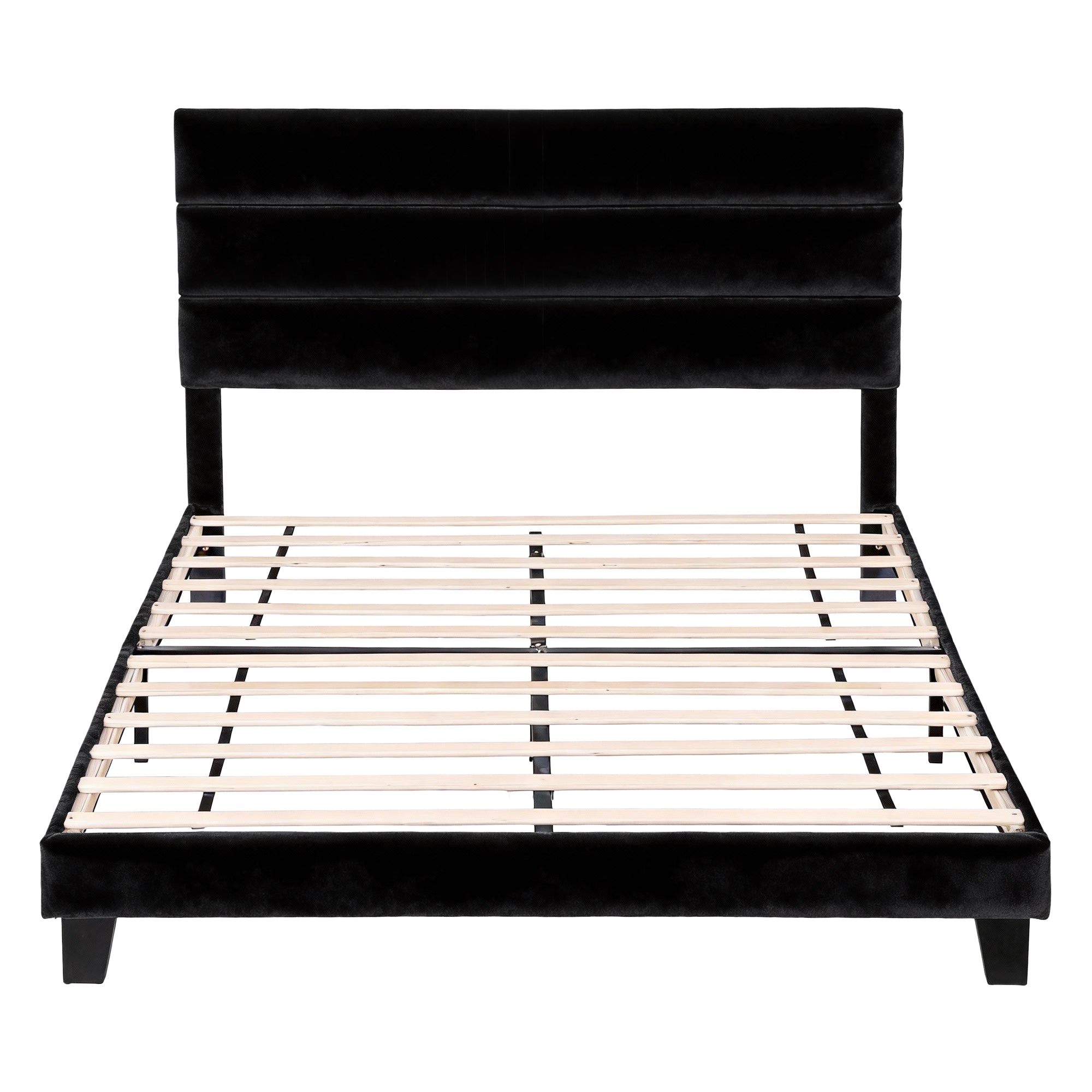 Artiss Double Bed Frame Upholstered Platform Base with Geometric Headboard Black Velvet-Furniture > Bedroom > Beds & Bed Frames-PEROZ Accessories