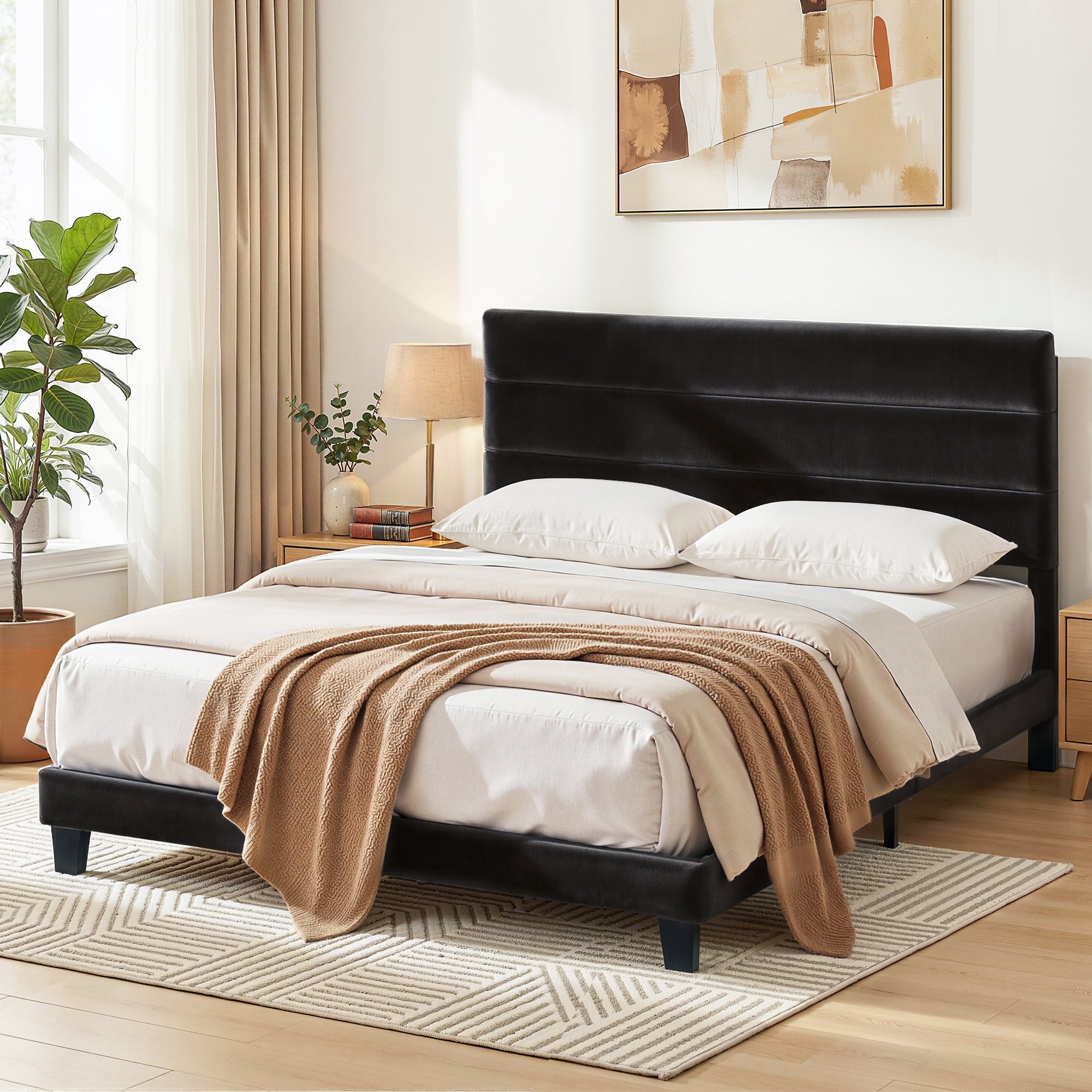 Artiss King Bed Frame Upholstered Platform Base with Geometric Headboard Black Velvet-Furniture > Bedroom > Beds & Bed Frames-PEROZ Accessories