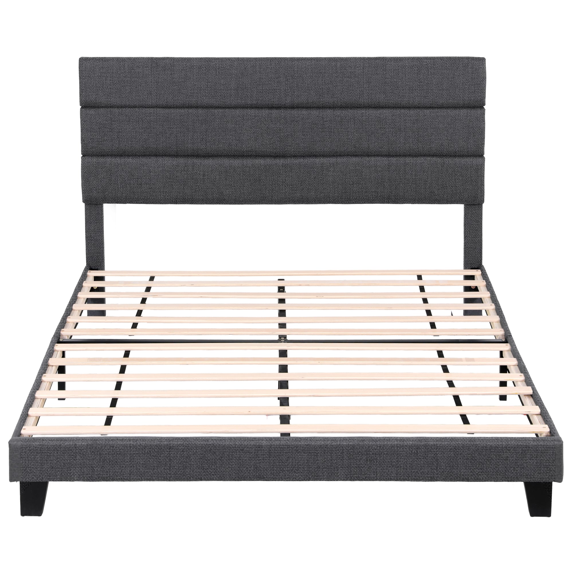 Artiss King Bed Frame Upholstered Platform Base with Geometric Headboard Charcoal Grey Linen Wood Slats for Modern Bedroom Furniture Home Decor-Furniture > Bedroom > Beds & Bed Frames-PEROZ Accessories