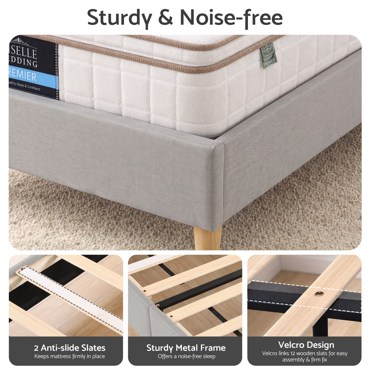 Artiss King Single Bed Frame with Headboard, Faux Linen Fabric Grey-Furniture > Bedroom > Beds & Bed Frames-PEROZ Accessories