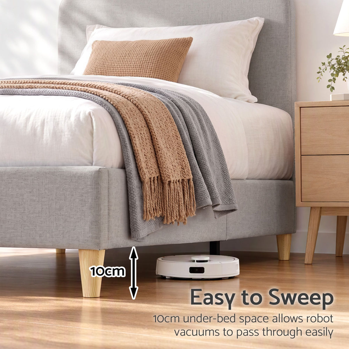 Artiss King Single Bed Frame with Headboard, Faux Linen Fabric Grey-Furniture > Bedroom > Beds & Bed Frames-PEROZ Accessories
