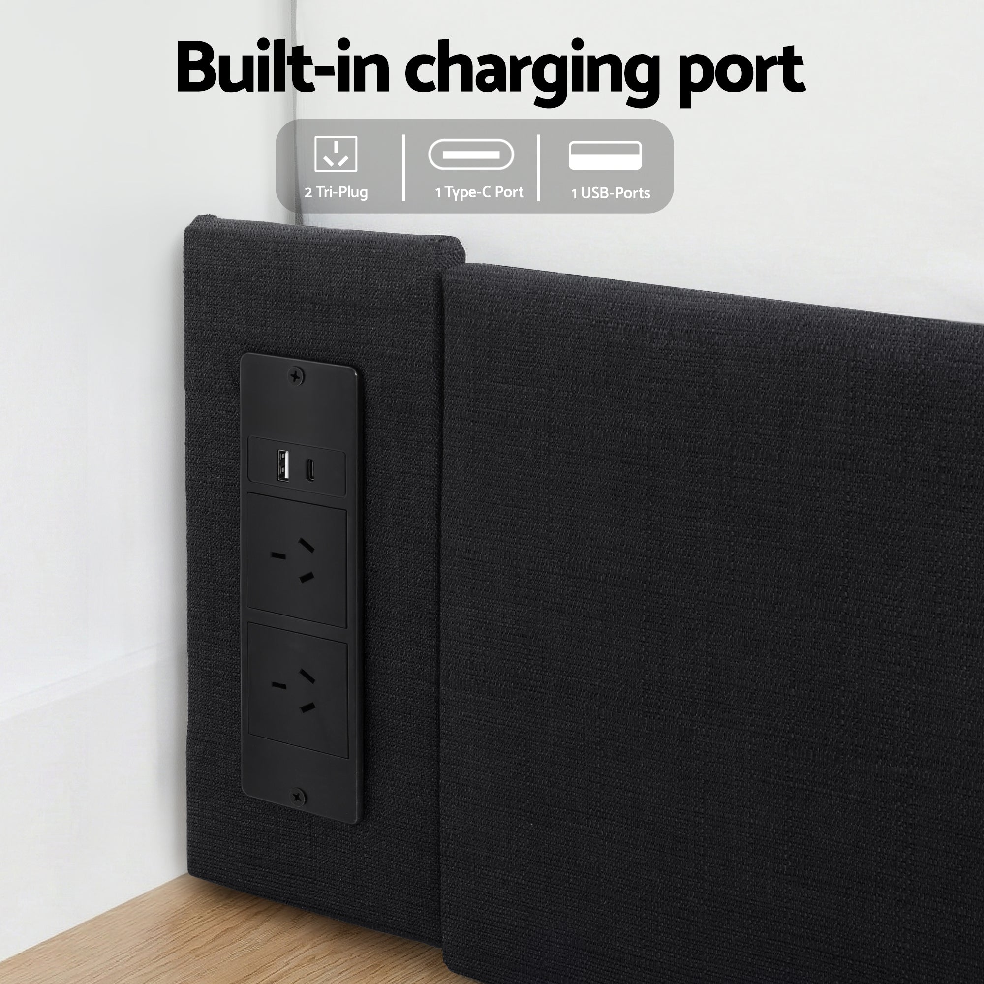 Artiss Double Bed Frame with Storage Drawers RGB Lights Charging Station Upholstered Fabric-Furniture > Bedroom > Beds & Bed Frames-PEROZ Accessories