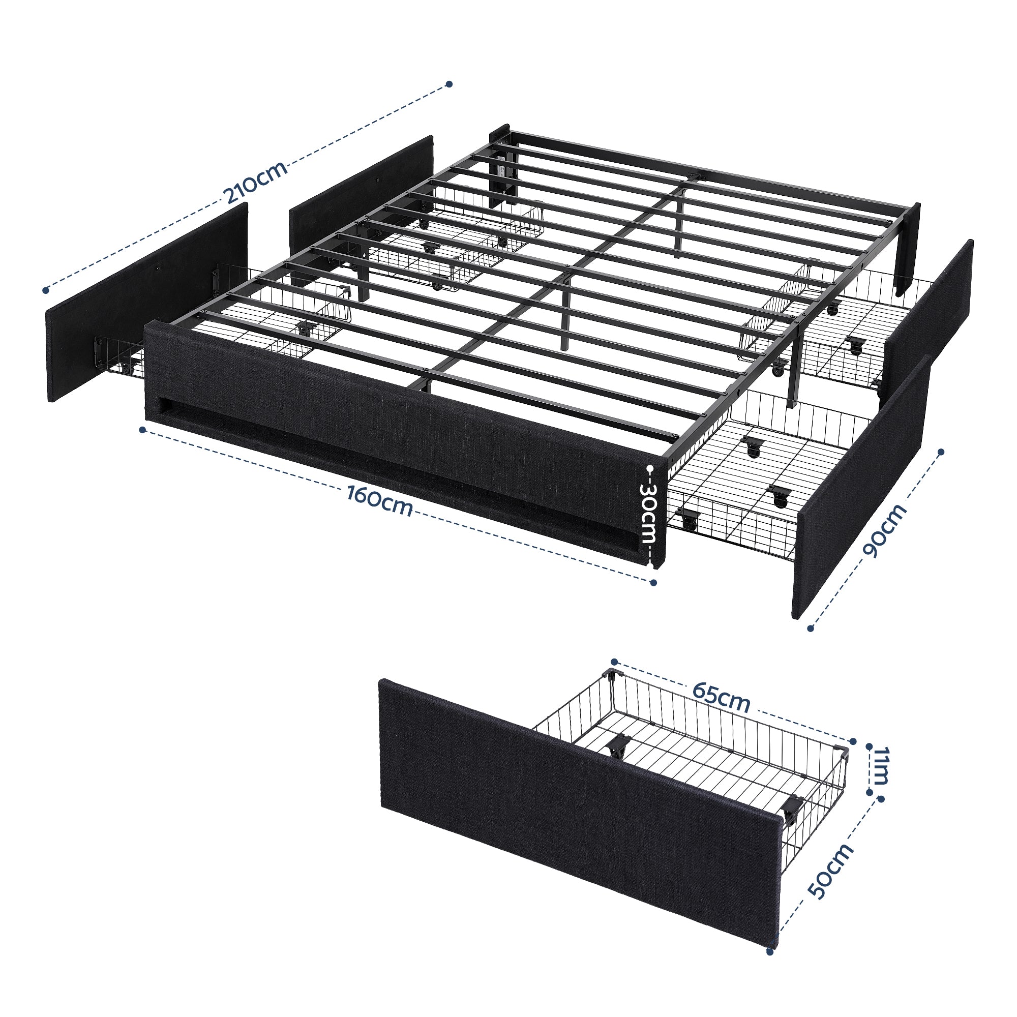 Artiss Queen Bed Frame with Storage Drawers RGB Lights Charging Station Upholstered Fabric-Furniture > Bedroom > Beds & Bed Frames-PEROZ Accessories