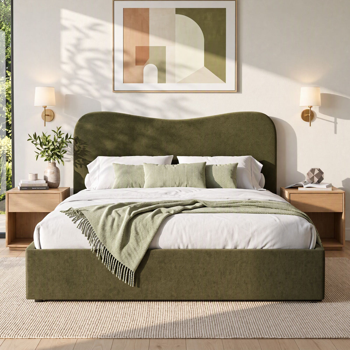 Artiss Double Bed Frame with Storage Drawer, Chenille Curved Headboard-Furniture > Bedroom > Beds & Bed Frames-PEROZ Accessories
