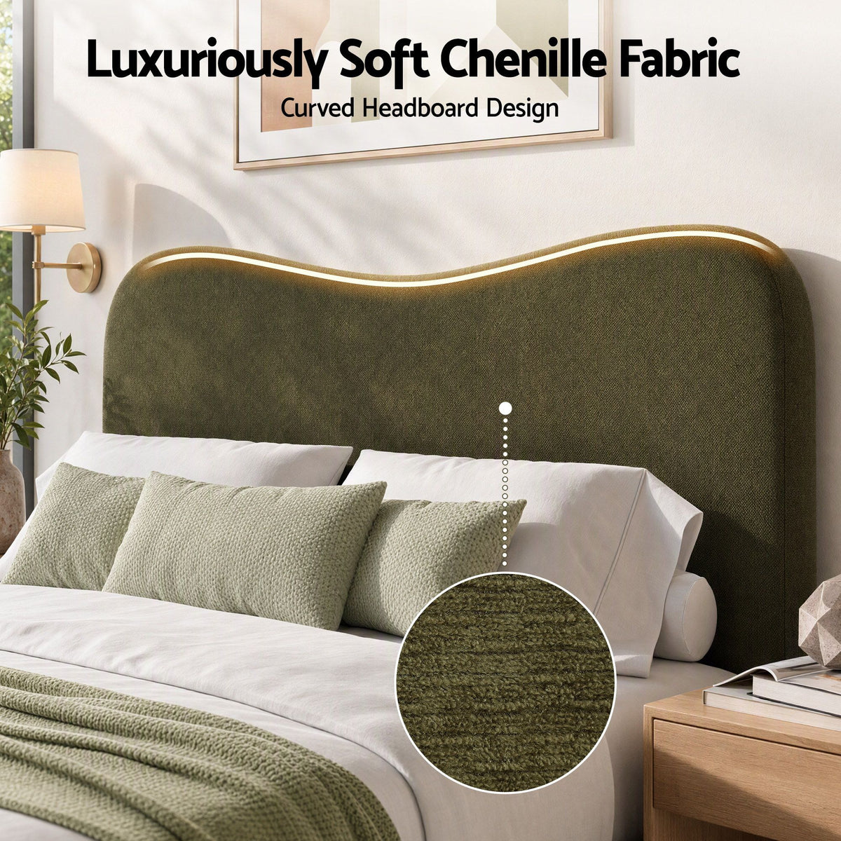 Artiss Double Bed Frame with Storage Drawer, Chenille Curved Headboard-Furniture > Bedroom > Beds & Bed Frames-PEROZ Accessories