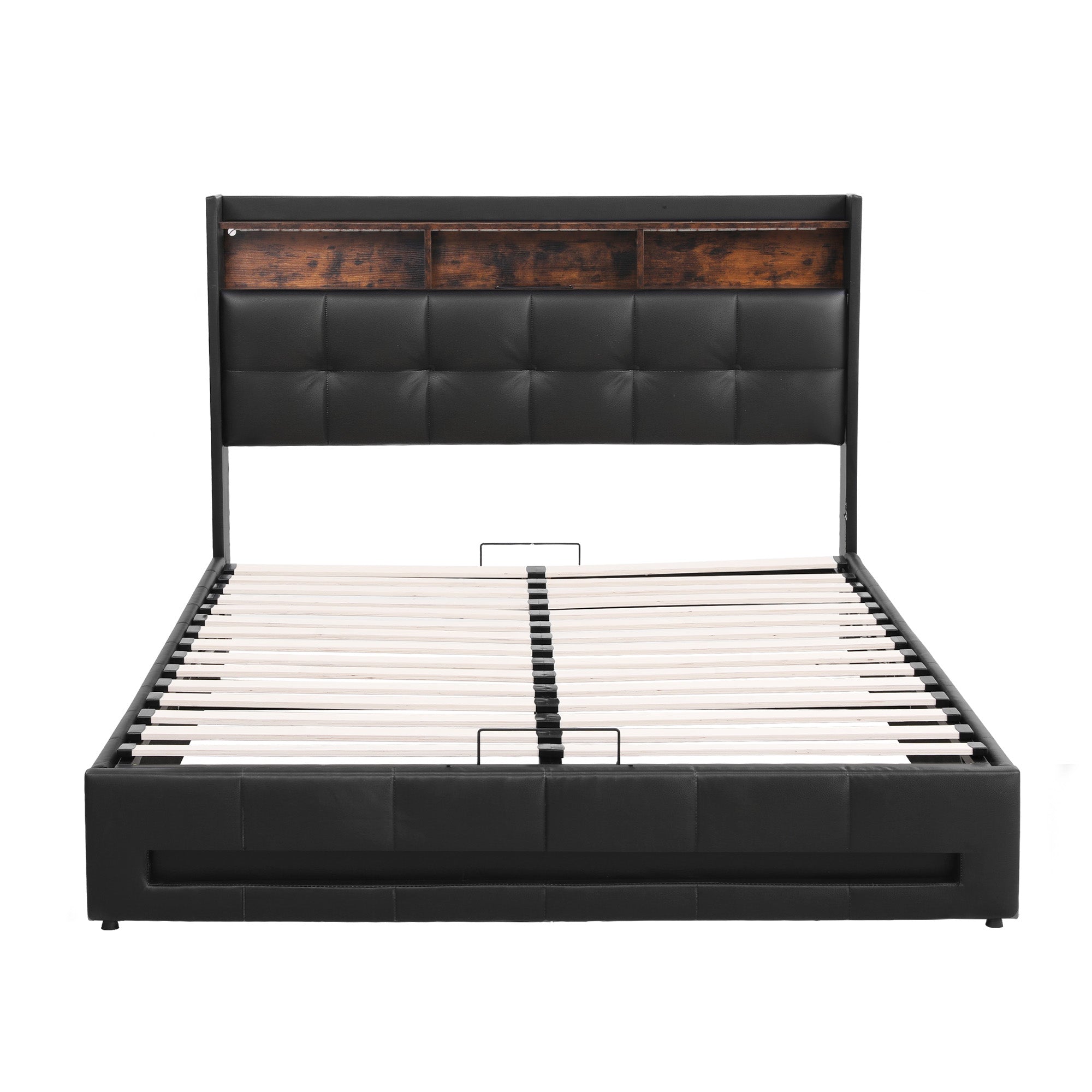 Artiss Double Bed Frame with Gas Lift Storage LED Lights Charging Station Headboard with Open Shelf-Furniture > Bedroom > Beds & Bed Frames-PEROZ Accessories