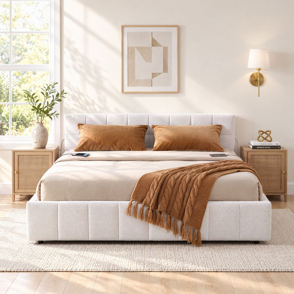 Artiss Double Bed Frame with Charging, LED Lights & Tufted Headboard-Furniture > Bedroom > Beds & Bed Frames-PEROZ Accessories