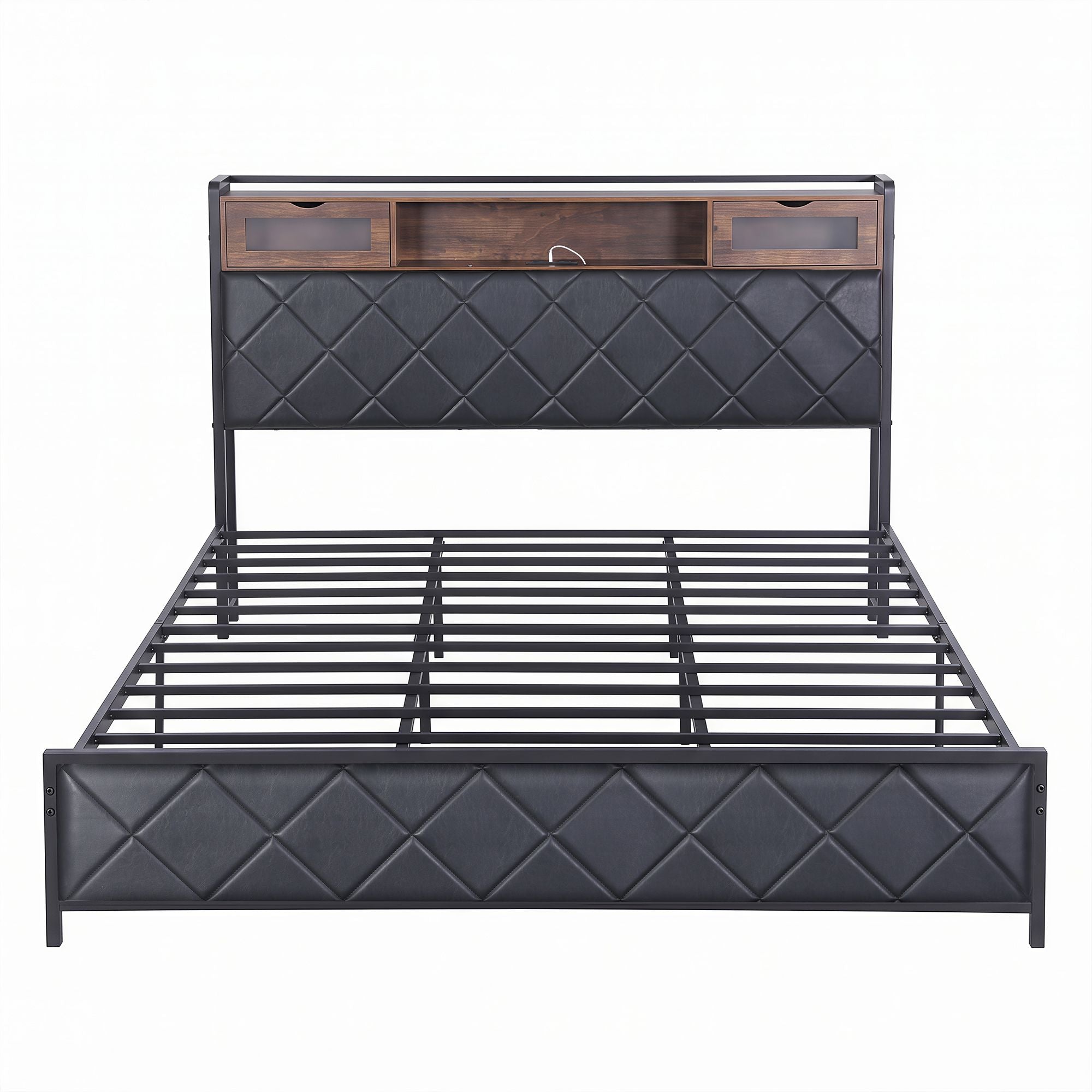 Artiss King Bed Frame with LED Lights and Storage Headboard Charging Station-Furniture > Bedroom > Beds & Bed Frames-PEROZ Accessories