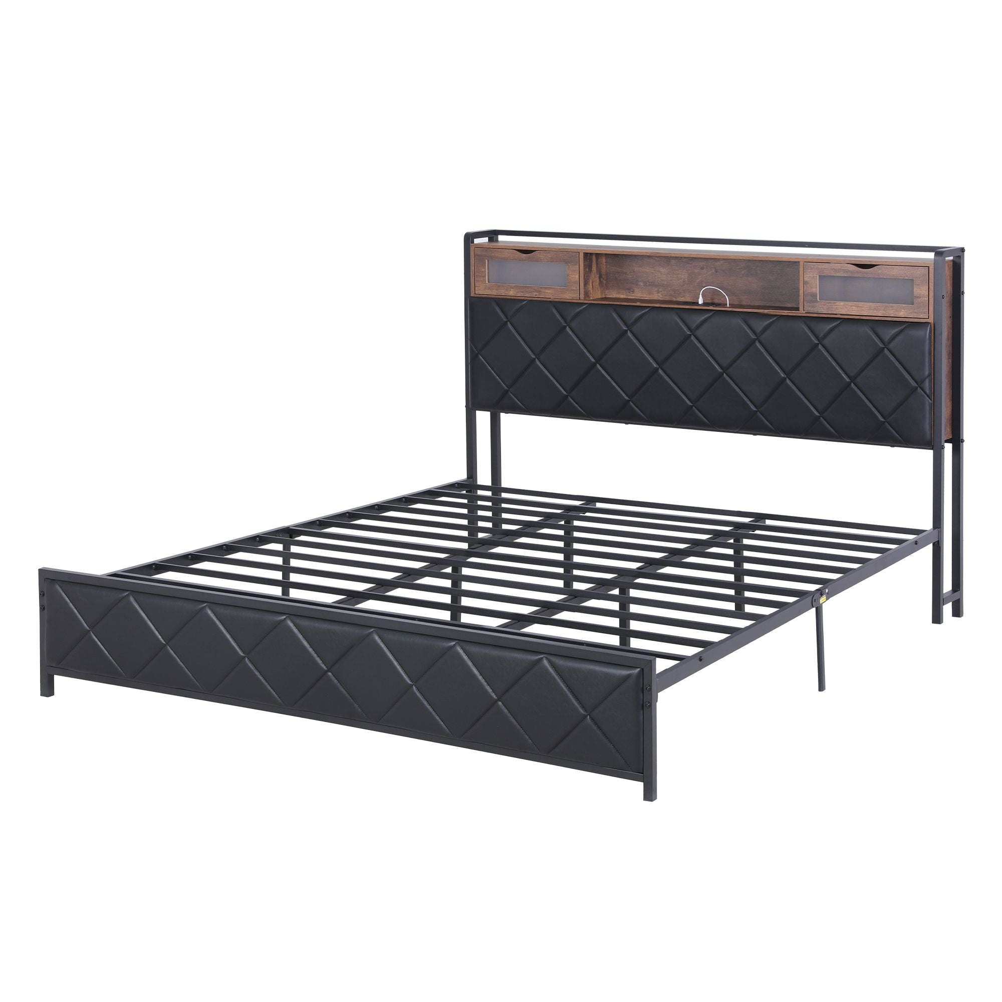 Artiss King Bed Frame with LED Lights and Storage Headboard Charging Station-Furniture > Bedroom > Beds & Bed Frames-PEROZ Accessories