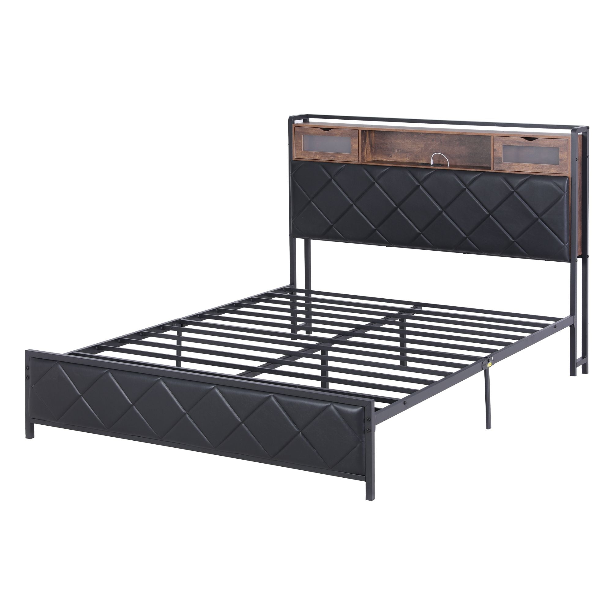 Artiss Queen Bed Frame with LED Lights and Storage Headboard Charging Station-Furniture > Bedroom > Beds & Bed Frames-PEROZ Accessories