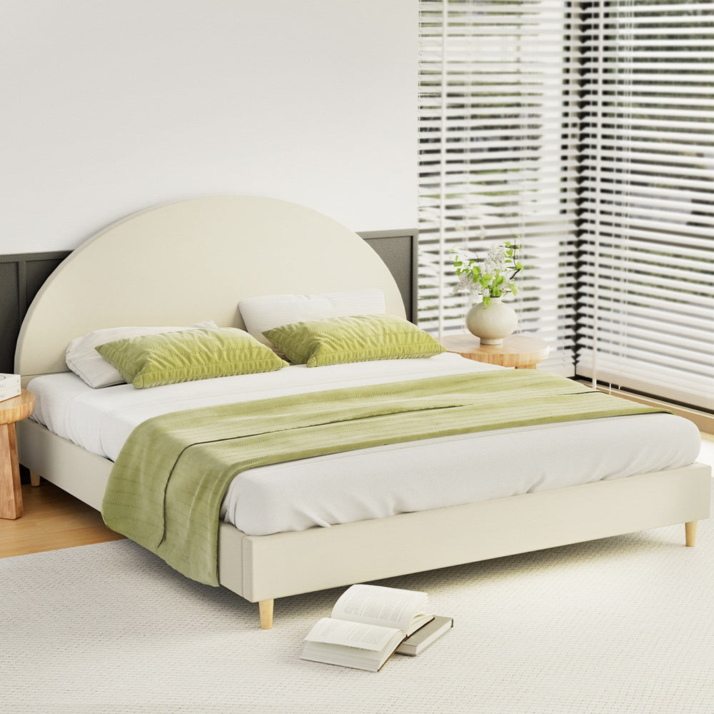 Artiss Bed Frame King Size Bed Base w Arched Headboard Velvet Fabric Cream-Furniture > Bedroom-PEROZ Accessories