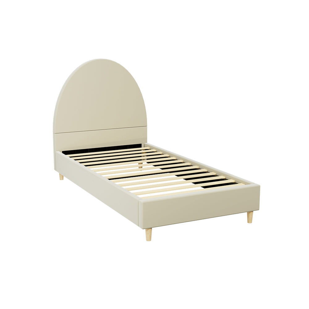 Artiss Bed Frame Single Size Bed Base w Arched Headboard Velvet Fabric Cream-Furniture > Bedroom-PEROZ Accessories