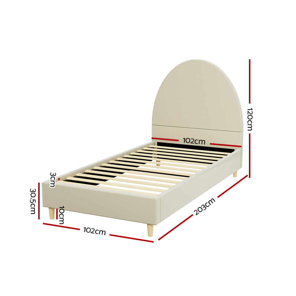 Artiss Bed Frame Single Size Bed Base w Arched Headboard Velvet Fabric Cream-Furniture > Bedroom-PEROZ Accessories