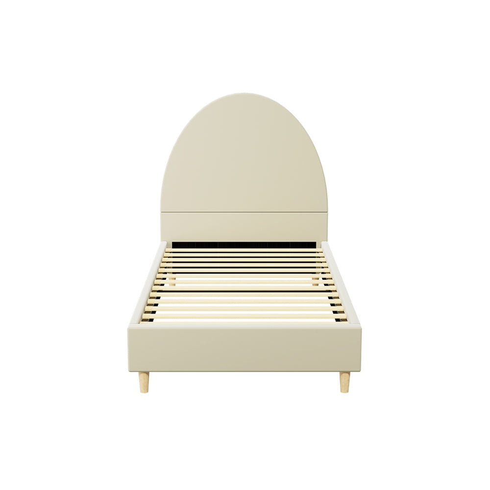 Artiss Bed Frame Single Size Bed Base w Arched Headboard Velvet Fabric Cream-Furniture > Bedroom-PEROZ Accessories