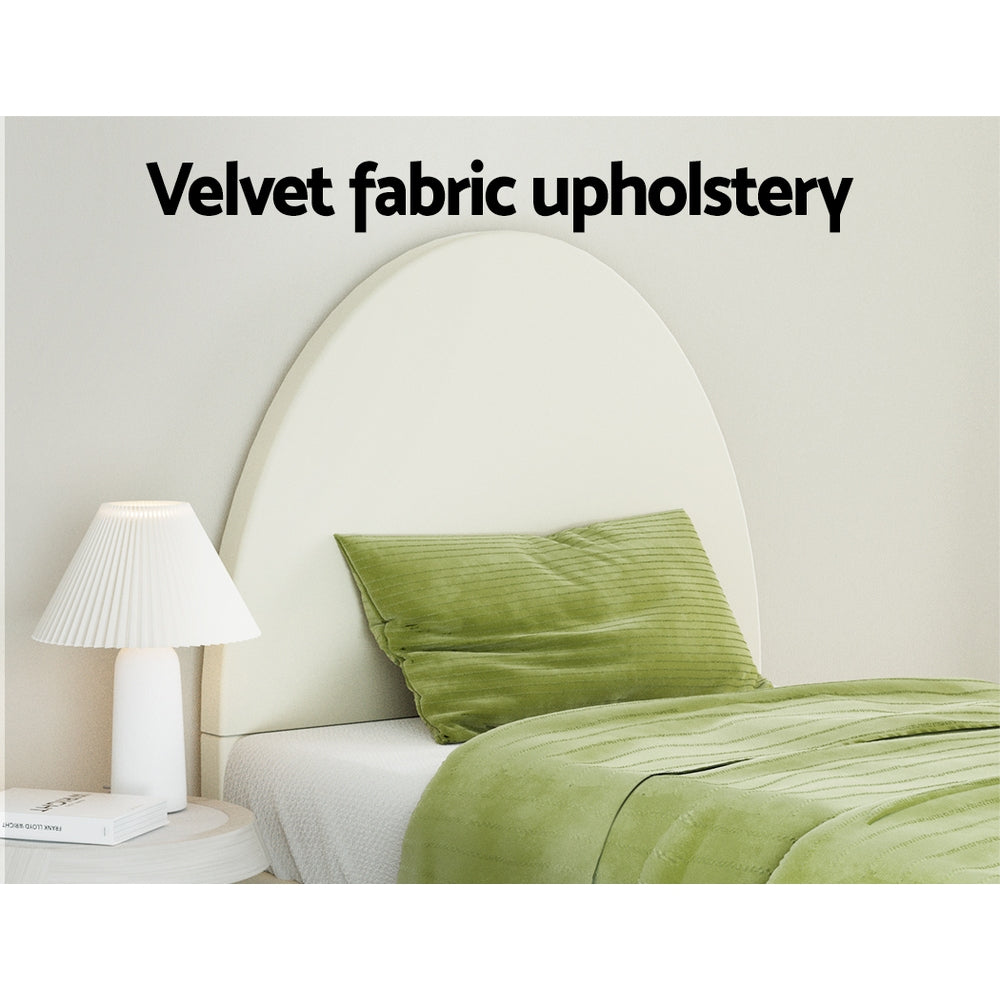 Artiss Bed Frame Single Size Bed Base w Arched Headboard Velvet Fabric Cream-Furniture > Bedroom-PEROZ Accessories