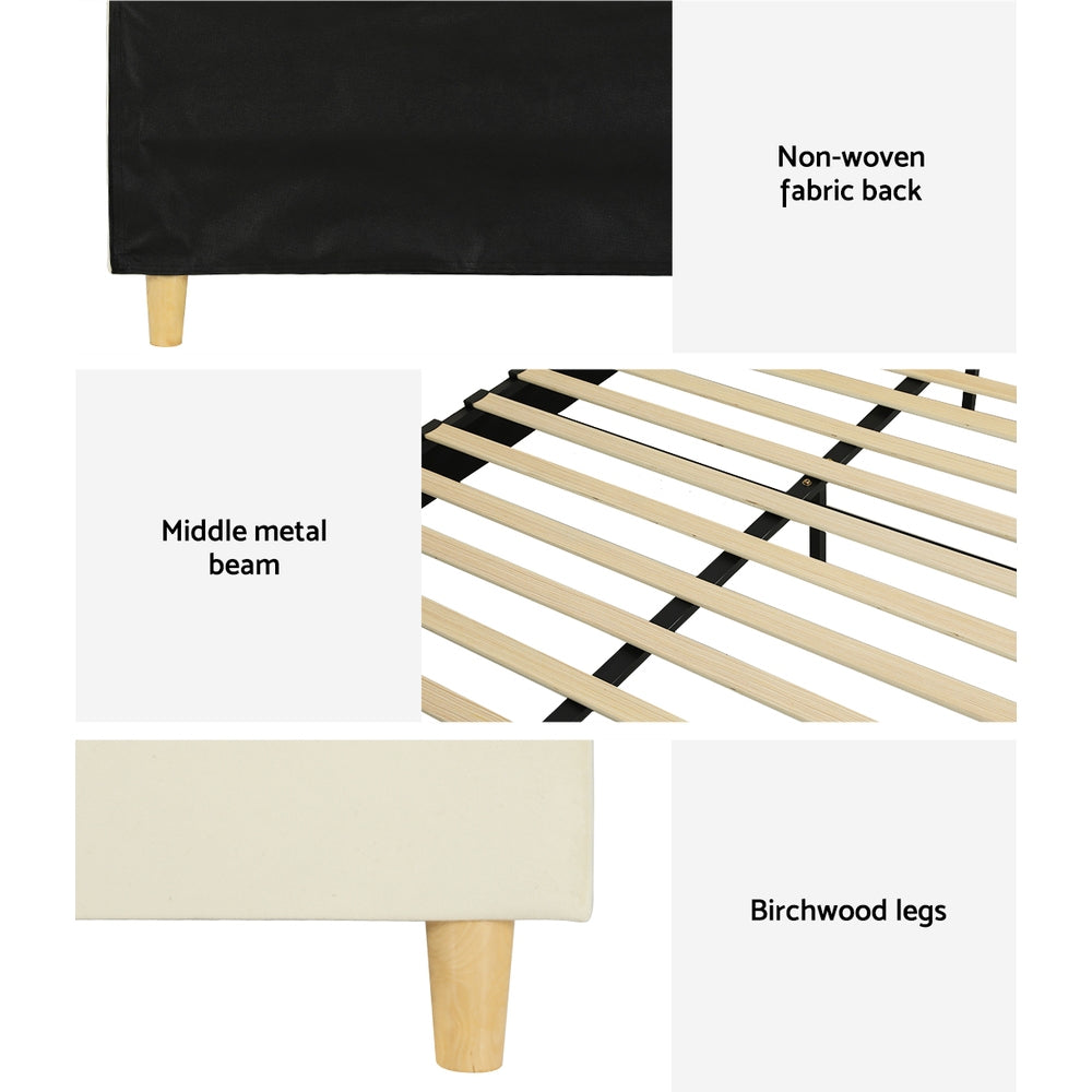 Artiss Bed Frame Single Size Bed Base w Arched Headboard Velvet Fabric Cream-Furniture > Bedroom-PEROZ Accessories