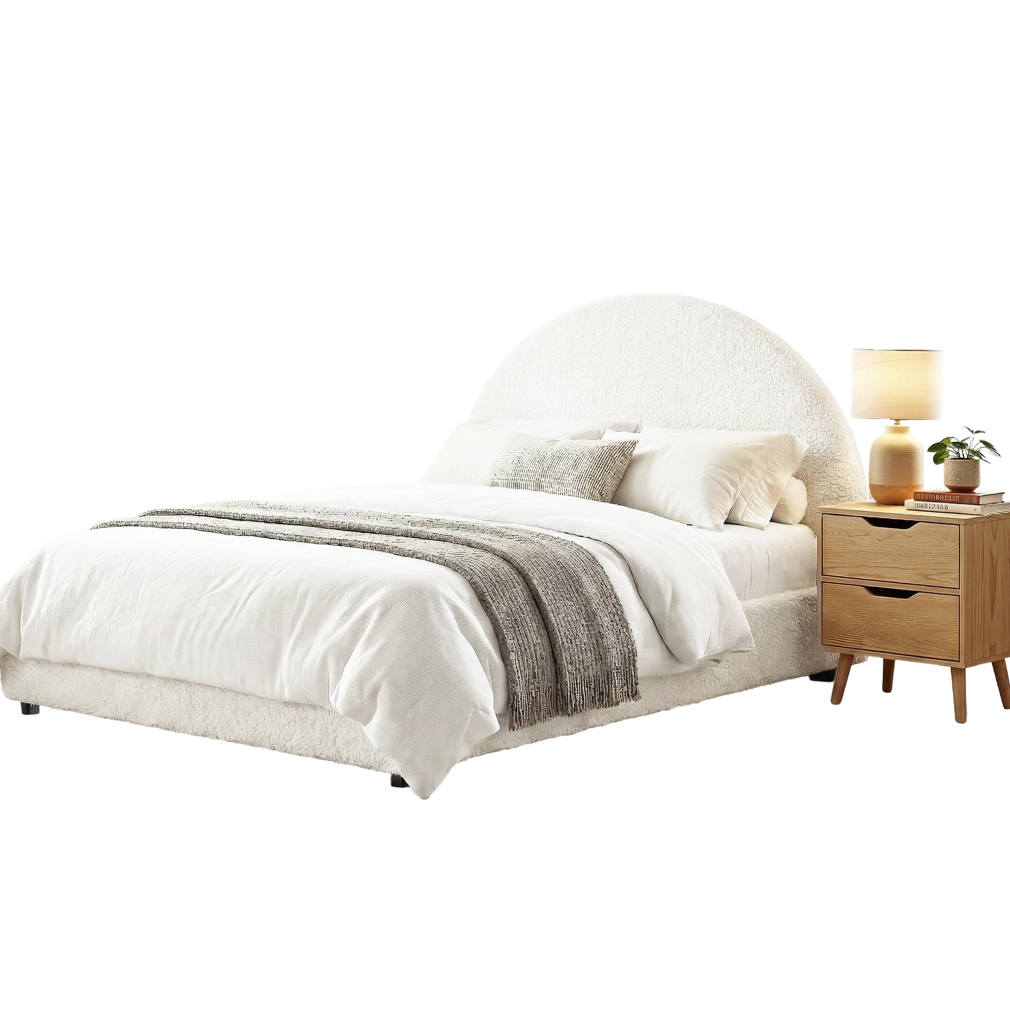 Artiss Gas Lift Queen Bed Frame with Bedside Table Set Boucle Fabric Upholstered Platform Bed Nightstand-Furniture > Bedroom > Beds & Bed Frames-PEROZ Accessories