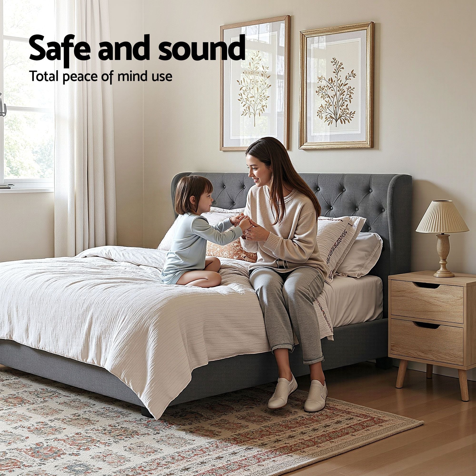 Artiss Gas Lift Queen Bed Frame and Bedside Table Set 2 Drawer Nightstand Bedroom Furniture Bundle