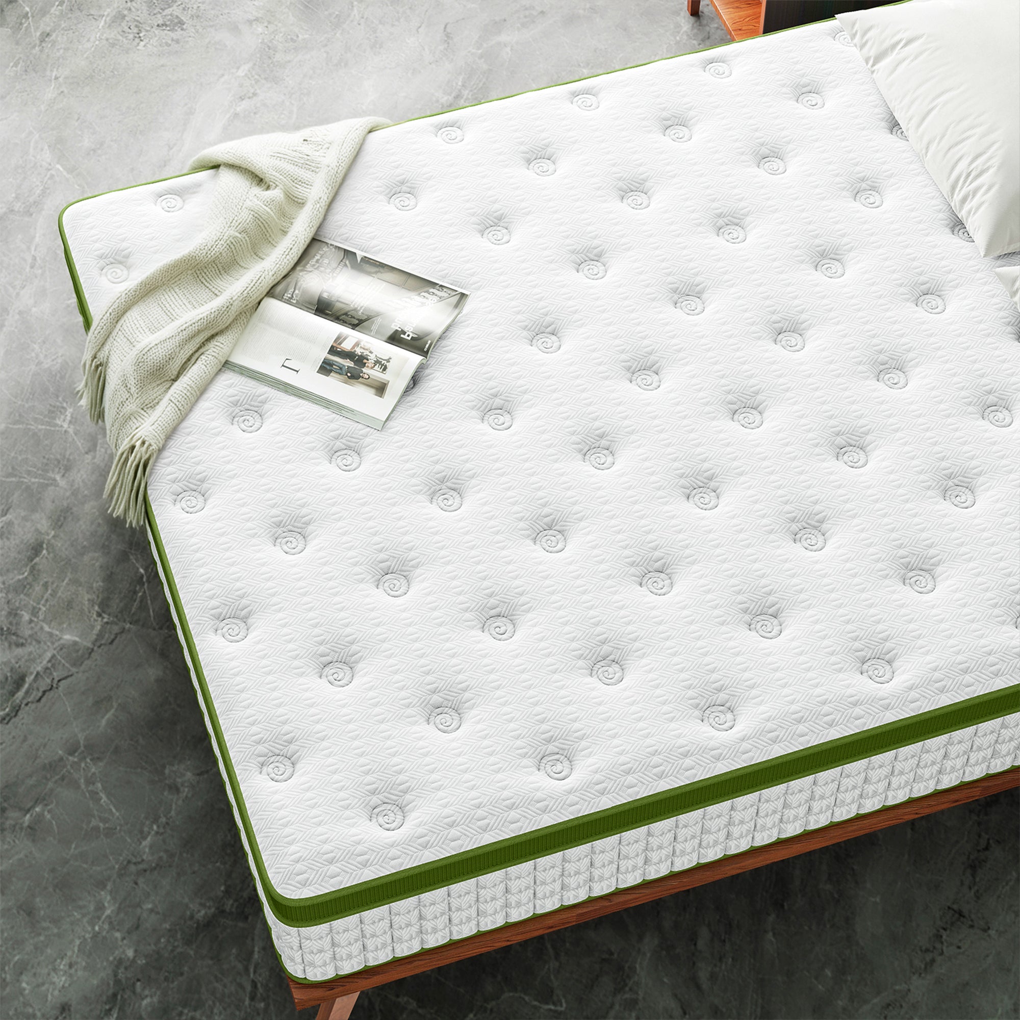 Artiss Single Bed Frame with Hybrid Mattress Set 30cm Medium Firm Platform Headboard Boucle Upholstered Pocket Coil for Pressure Relief-Furniture > Bedroom > Beds & Bed Frames-PEROZ Accessories