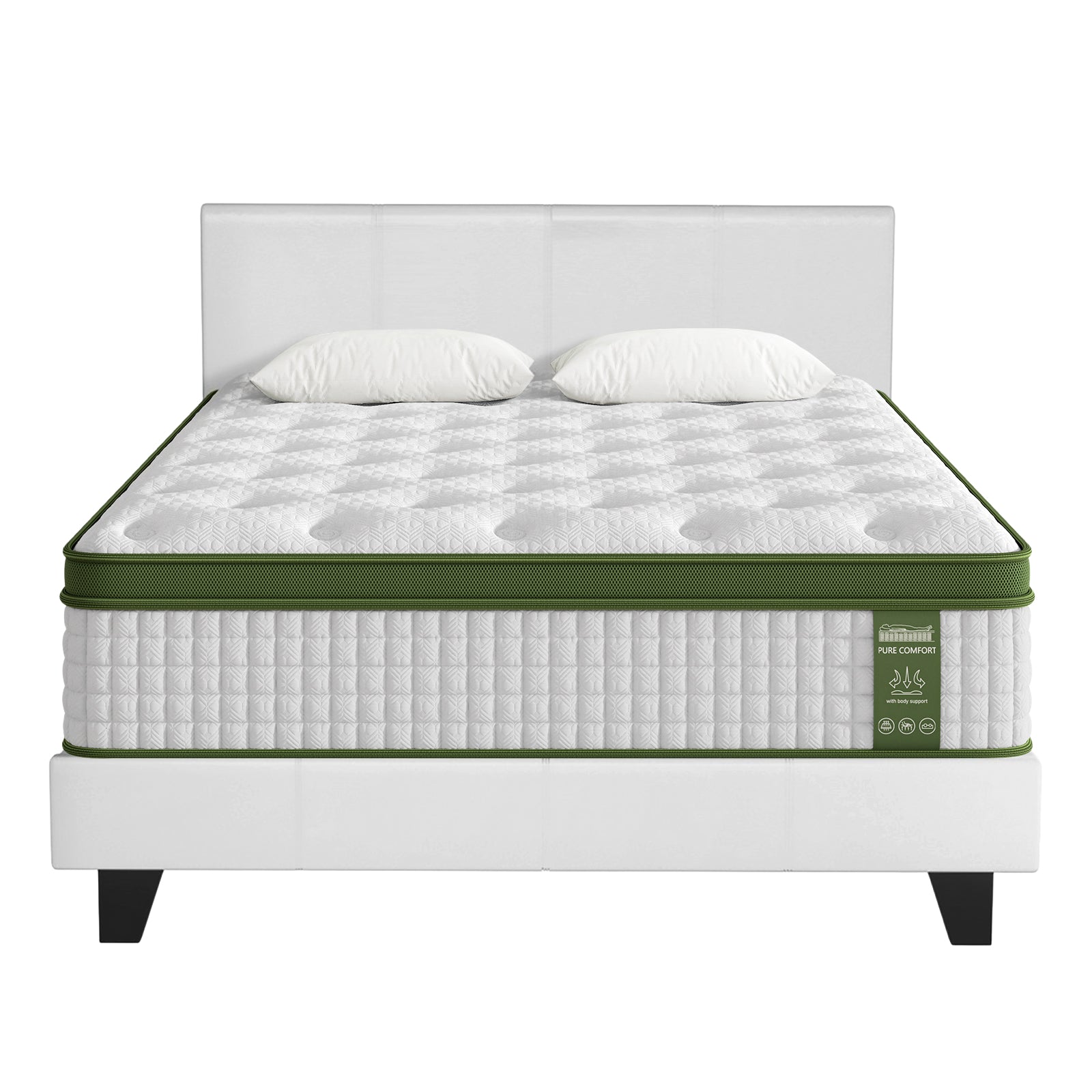 Artiss Double Bed Frame and BedStory Hybrid Mattress Bundle with Headboard White-Furniture > Bedroom > Beds & Bed Frames-PEROZ Accessories