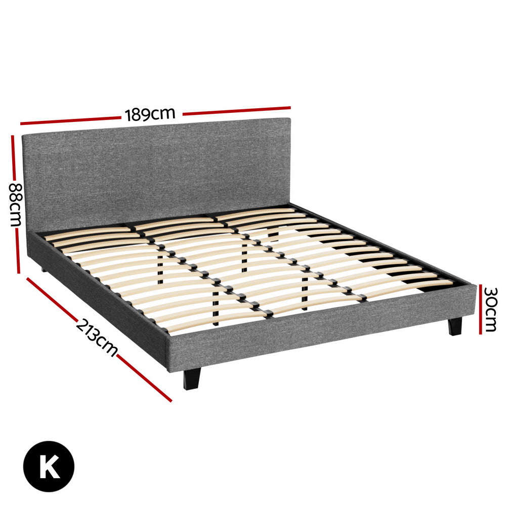 Artiss BedStory King Bed Frame Set With Hybrid Mattress Medium Firm Linen Grey-Furniture > Bedroom > Beds & Bed Frames-PEROZ Accessories