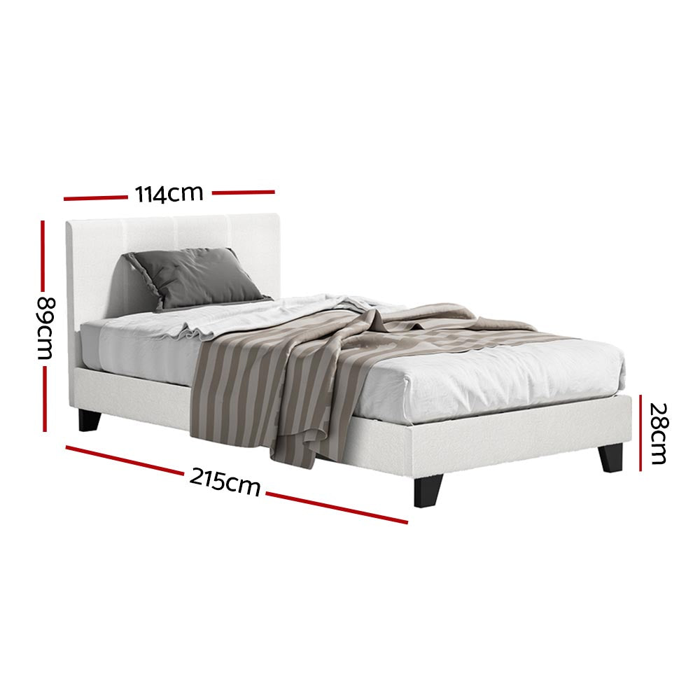 Artiss King Single Bed Set with BedStory Hybrid Mattress Upholstered Platform White Boucle Fabric-Furniture > Bedroom > Beds & Bed Frames-PEROZ Accessories