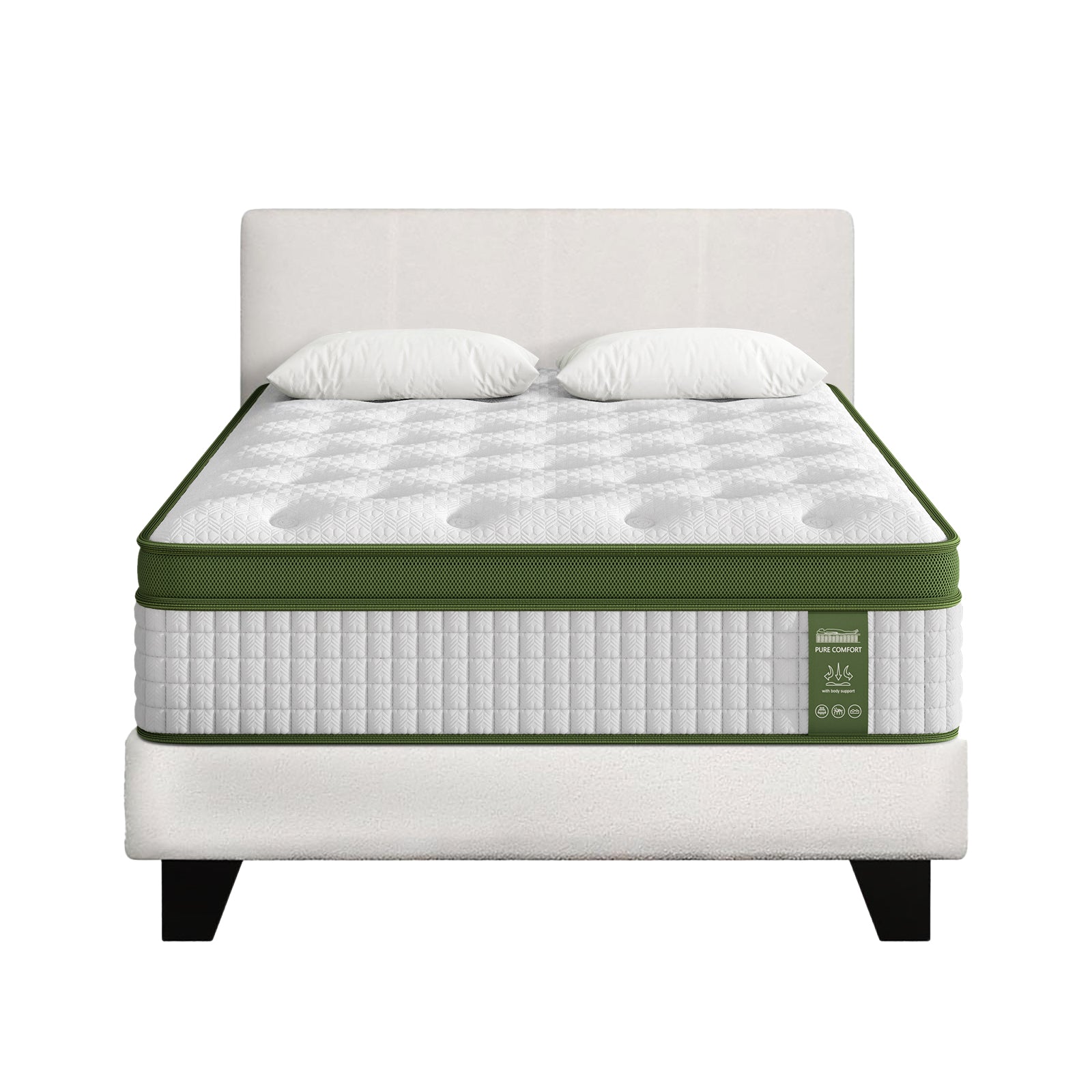 Artiss King Single Bed Set with BedStory Hybrid Mattress Upholstered Platform White Boucle Fabric-Furniture > Bedroom > Beds & Bed Frames-PEROZ Accessories