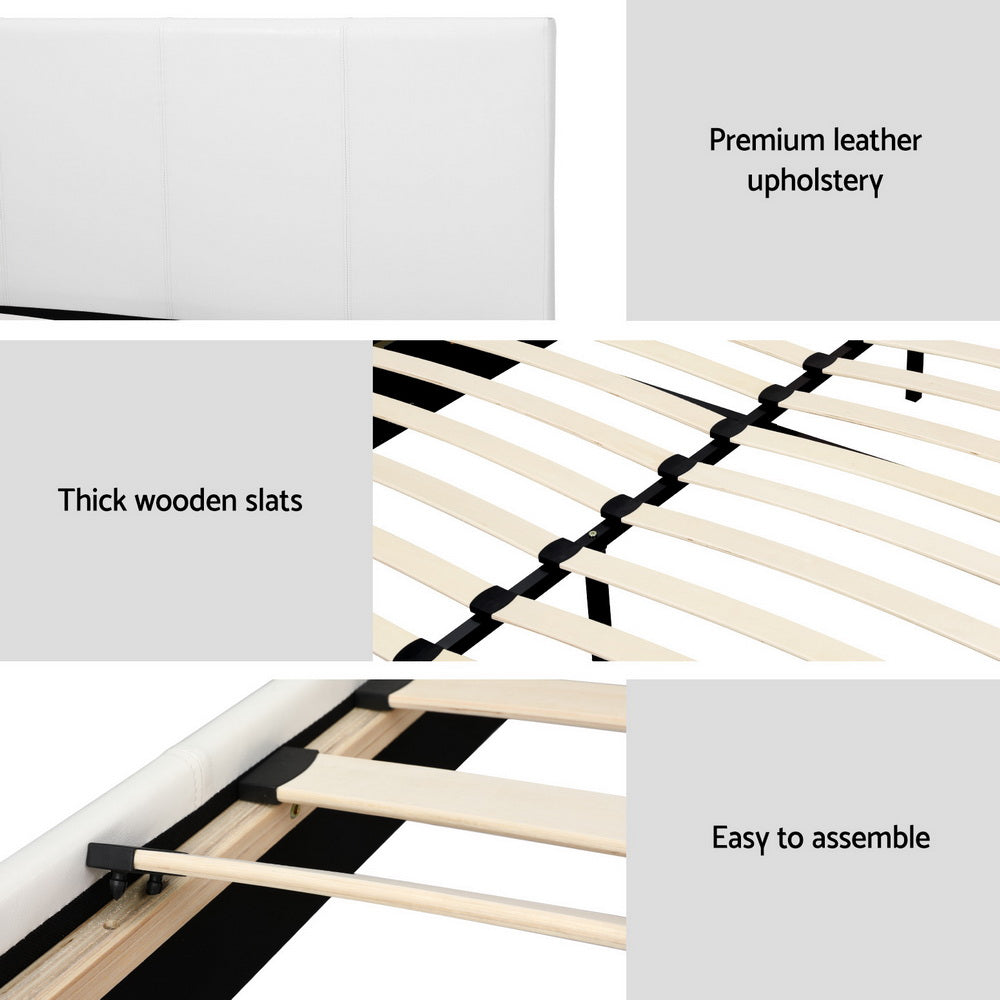 Artiss BedStory Queen Bed Frame Set with Hybrid Mattress and Leather Frame Medium White-Furniture > Bedroom > Beds & Bed Frames-PEROZ Accessories