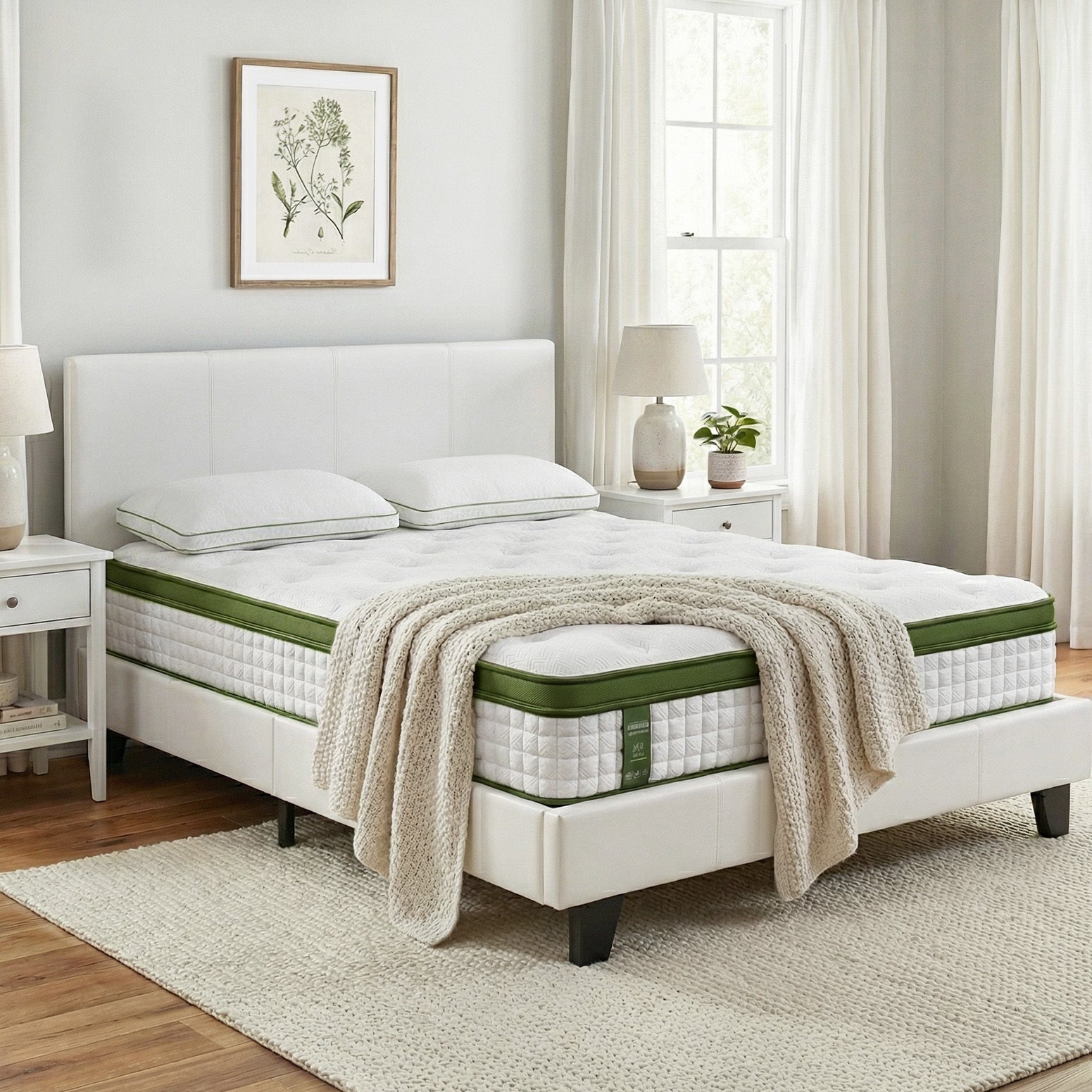 Artiss Double Bed Frame Platform White PVC Leather Hybrid Mattress Modern-Furniture > Bedroom > Beds & Bed Frames-PEROZ Accessories