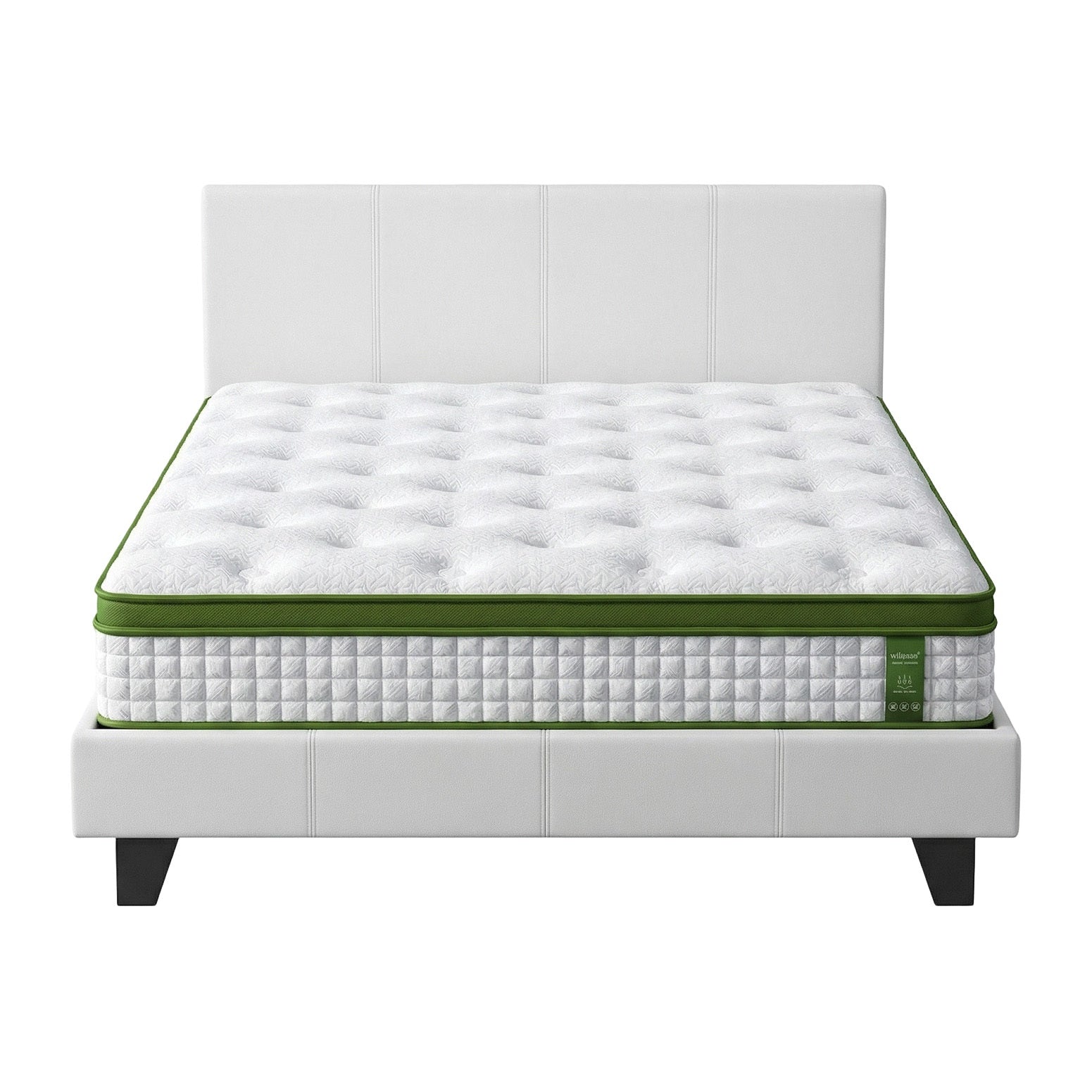 Artiss Double Bed Frame Platform White PVC Leather Hybrid Mattress Modern-Furniture > Bedroom > Beds & Bed Frames-PEROZ Accessories