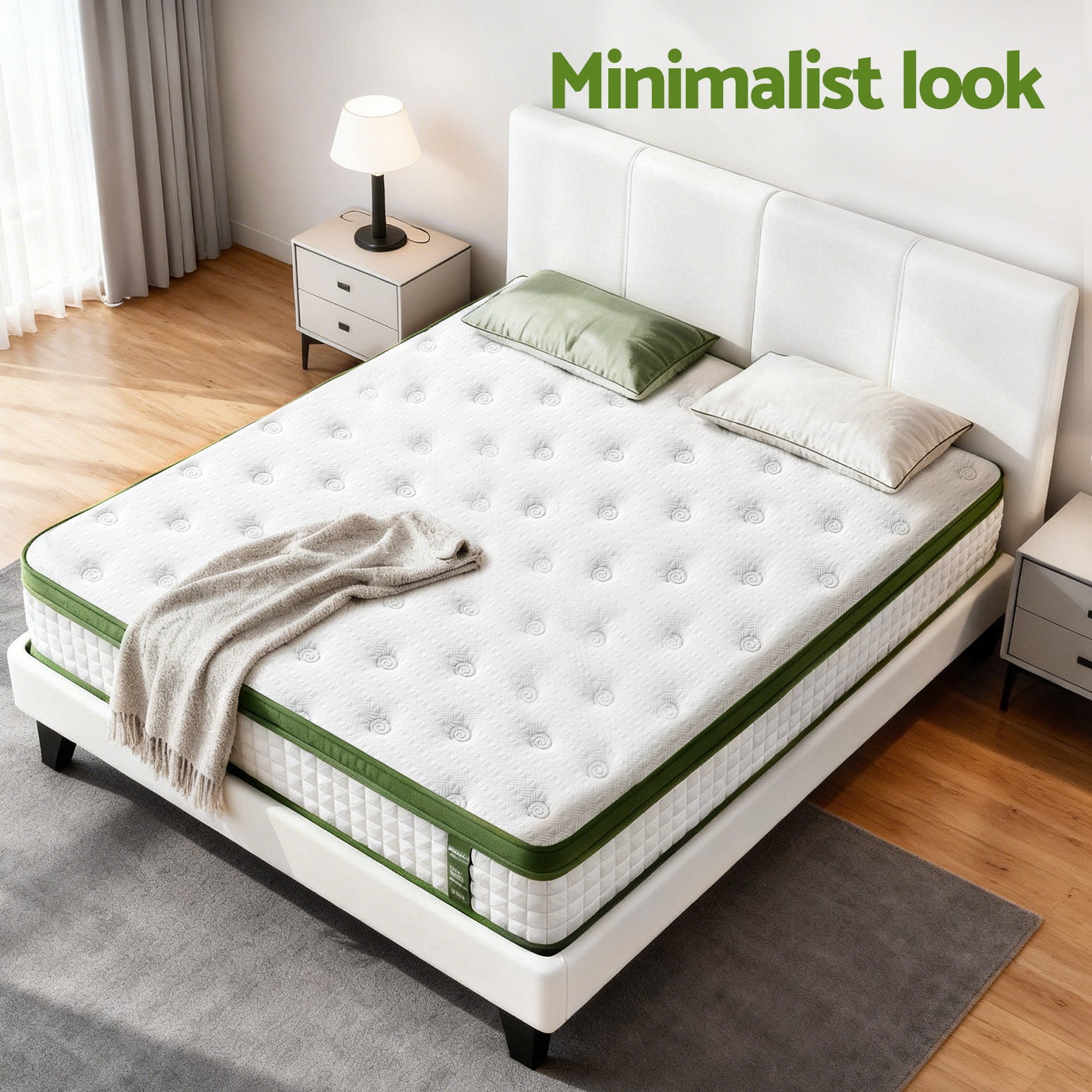 Artiss Double Bed Frame Platform White PVC Leather Hybrid Mattress Modern-Furniture > Bedroom > Beds & Bed Frames-PEROZ Accessories
