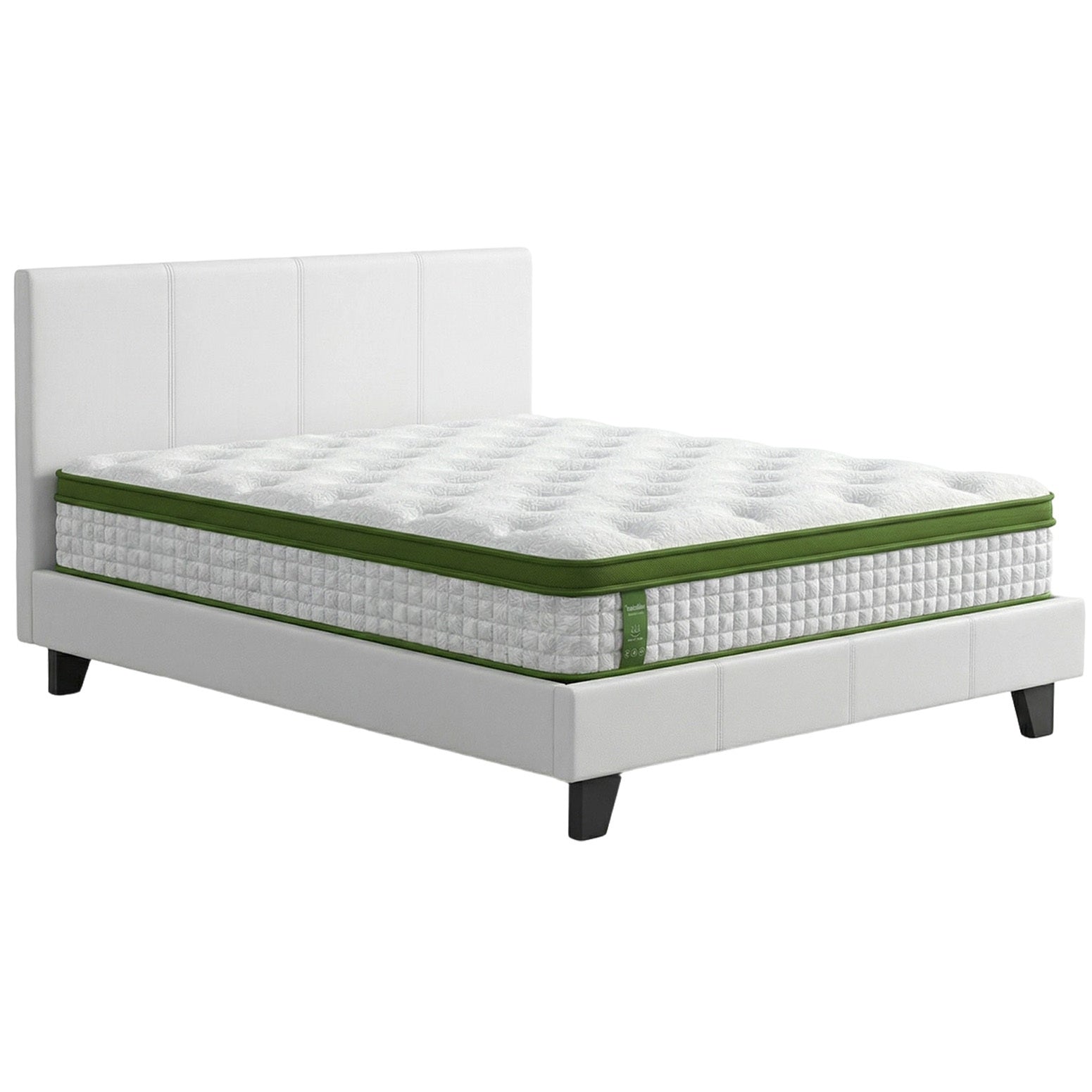 Artiss Double Bed Frame Platform White PVC Leather Hybrid Mattress Modern-Furniture > Bedroom > Beds & Bed Frames-PEROZ Accessories