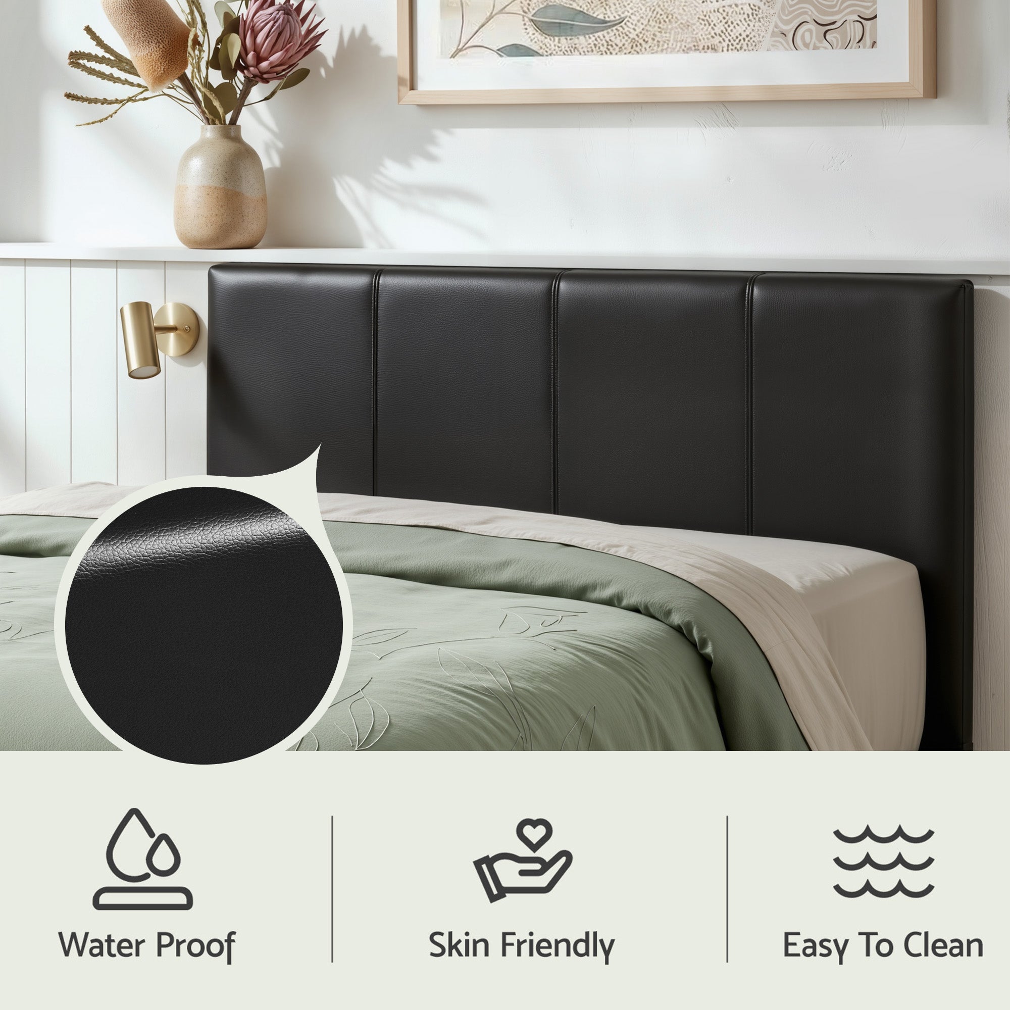 Artiss Gas Lift Queen Bed Frame and 2 Bedside Table Set Leather Black-Furniture > Bedroom > Beds & Bed Frames-PEROZ Accessories