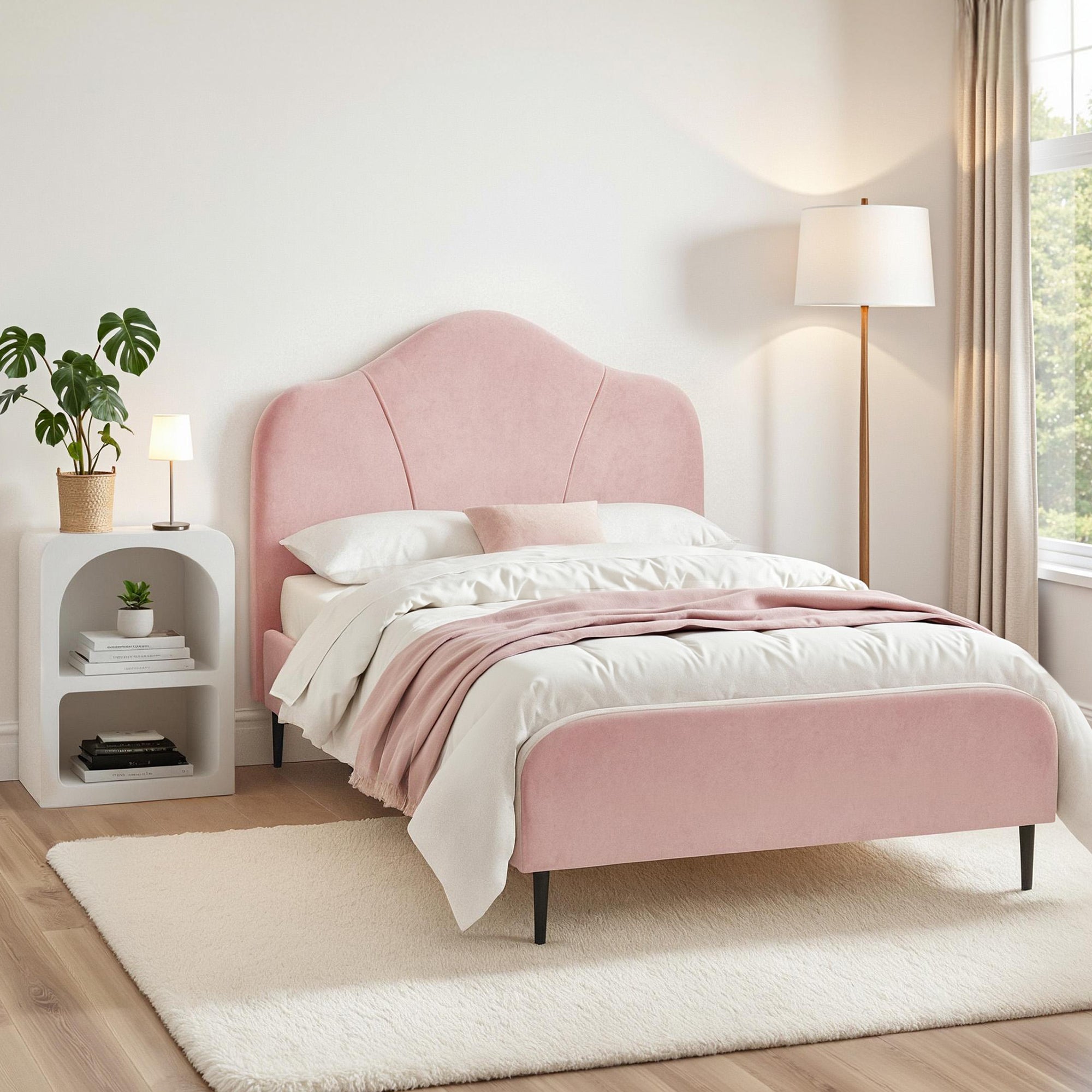 Artiss King Single Storage Bed Frame Velvet with Bedside Table Pink-Furniture > Bedroom > Beds & Bed Frames-PEROZ Accessories