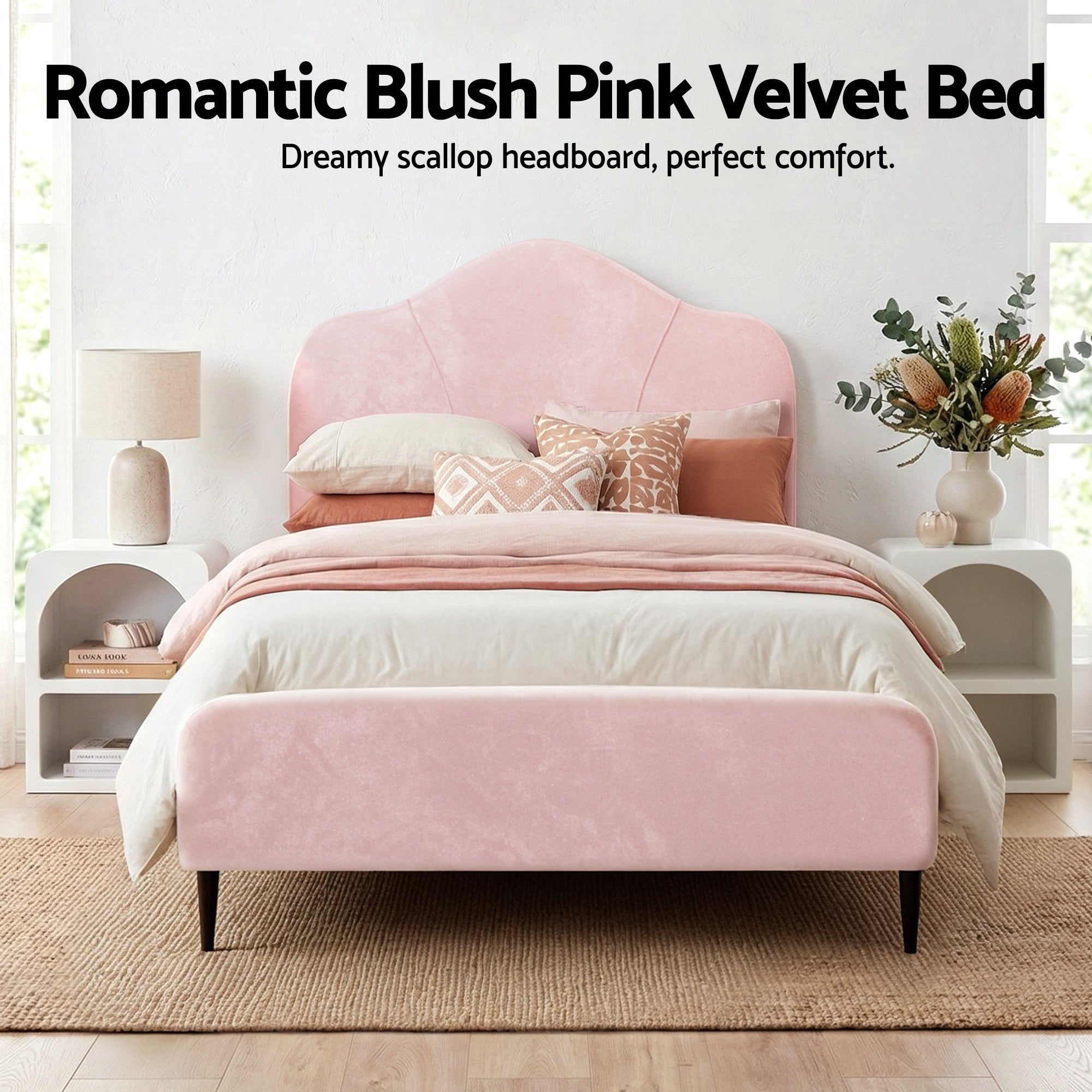 Artiss King Single Storage Bed Frame Velvet with Bedside Table Pink-Furniture > Bedroom > Beds & Bed Frames-PEROZ Accessories