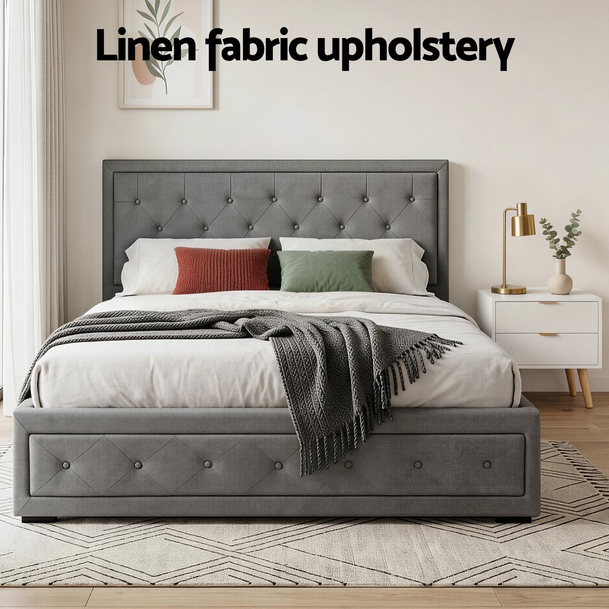 Artiss Upholstered Queen Gas Lift Storage Bed Frame with 2-Drawer Bedside Table Set-Furniture > Bedroom > Beds & Bed Frames-PEROZ Accessories