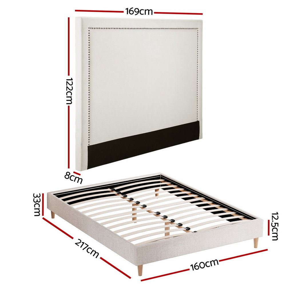 Artiss Queen Bed Frame Platform Bed Base Upholstered Headboard Linen Fabric Beige-Furniture > Bedroom > Beds & Bed Frames-PEROZ Accessories