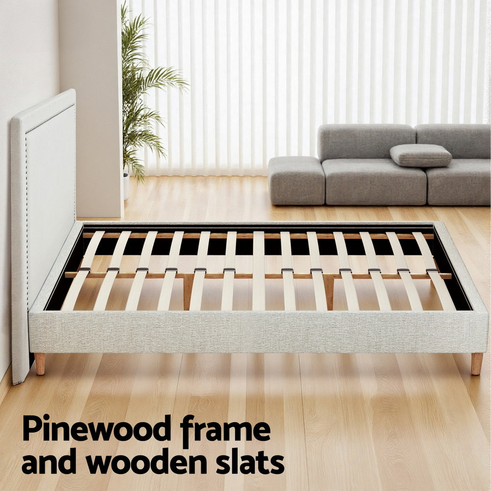 Artiss Queen Bed Frame Platform Bed Base Upholstered Headboard Linen Fabric Beige-Furniture > Bedroom > Beds & Bed Frames-PEROZ Accessories