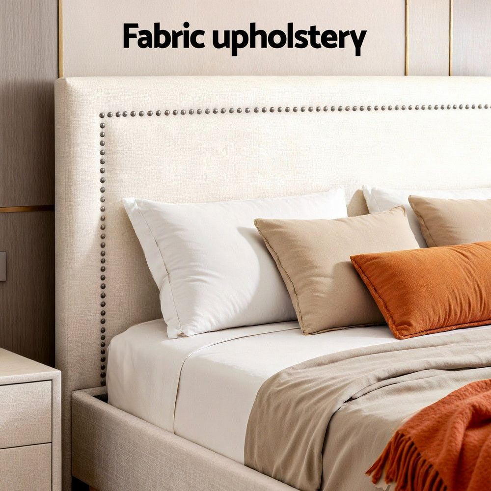 Artiss Queen Bed Frame Platform Bed Base Upholstered Headboard Linen Fabric Beige-Furniture > Bedroom > Beds & Bed Frames-PEROZ Accessories