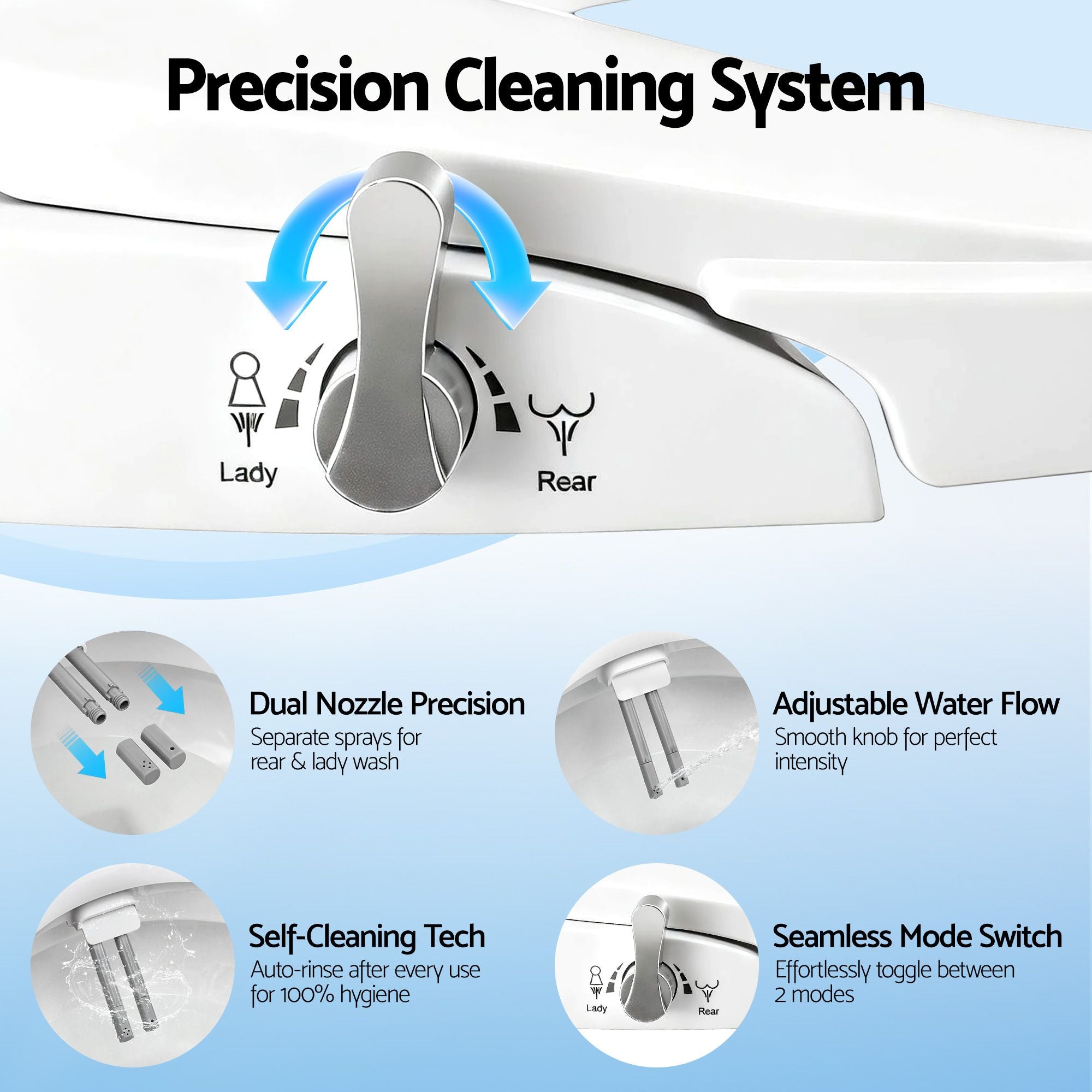 Cefito Non Electric Bidet Toilet Seat D-Shape Dual Nozzle Soft Close WaterMark DIY-Furniture > Bathroom > Bidets-PEROZ Accessories
