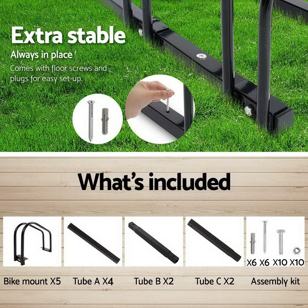 Weisshorn 5 Bike Stand Rack Bicycle Storage Floor Parking Holder Cycling Black-Sports & Fitness > Bikes & Accessories > Bicycle Stands & Storage-PEROZ Accessories