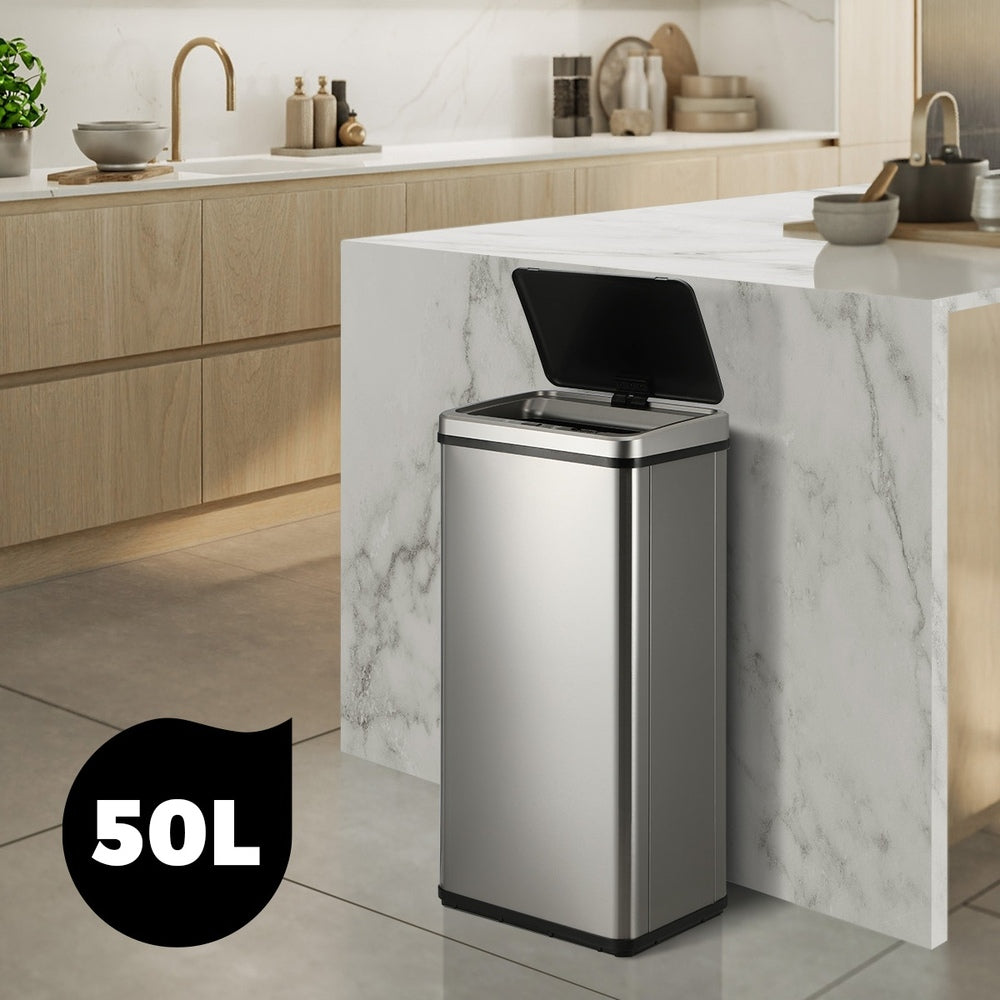 Oikiture 50L Motion Sensor Bin Automatic Silver-Sensor Bin-PEROZ Accessories