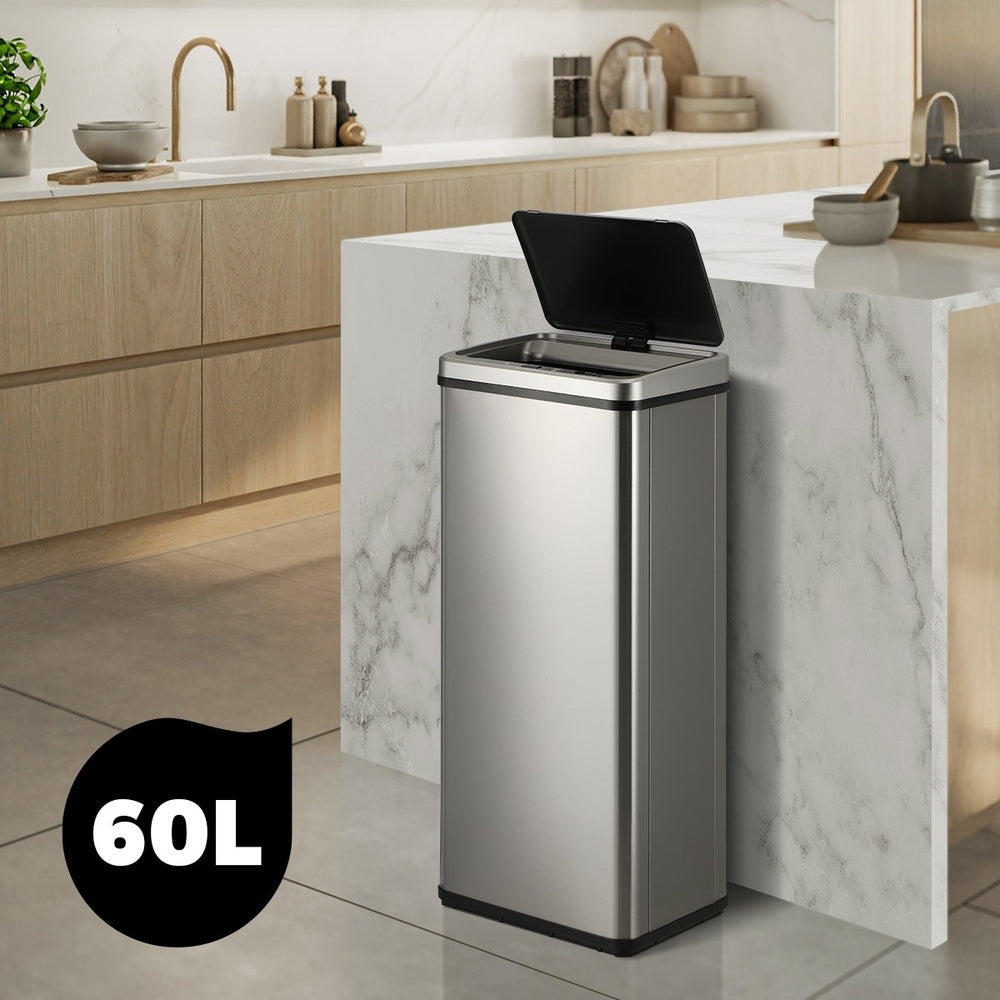 Oikiture 60L Motion Sensor Bin Automatic Silver-Sensor Bin-PEROZ Accessories