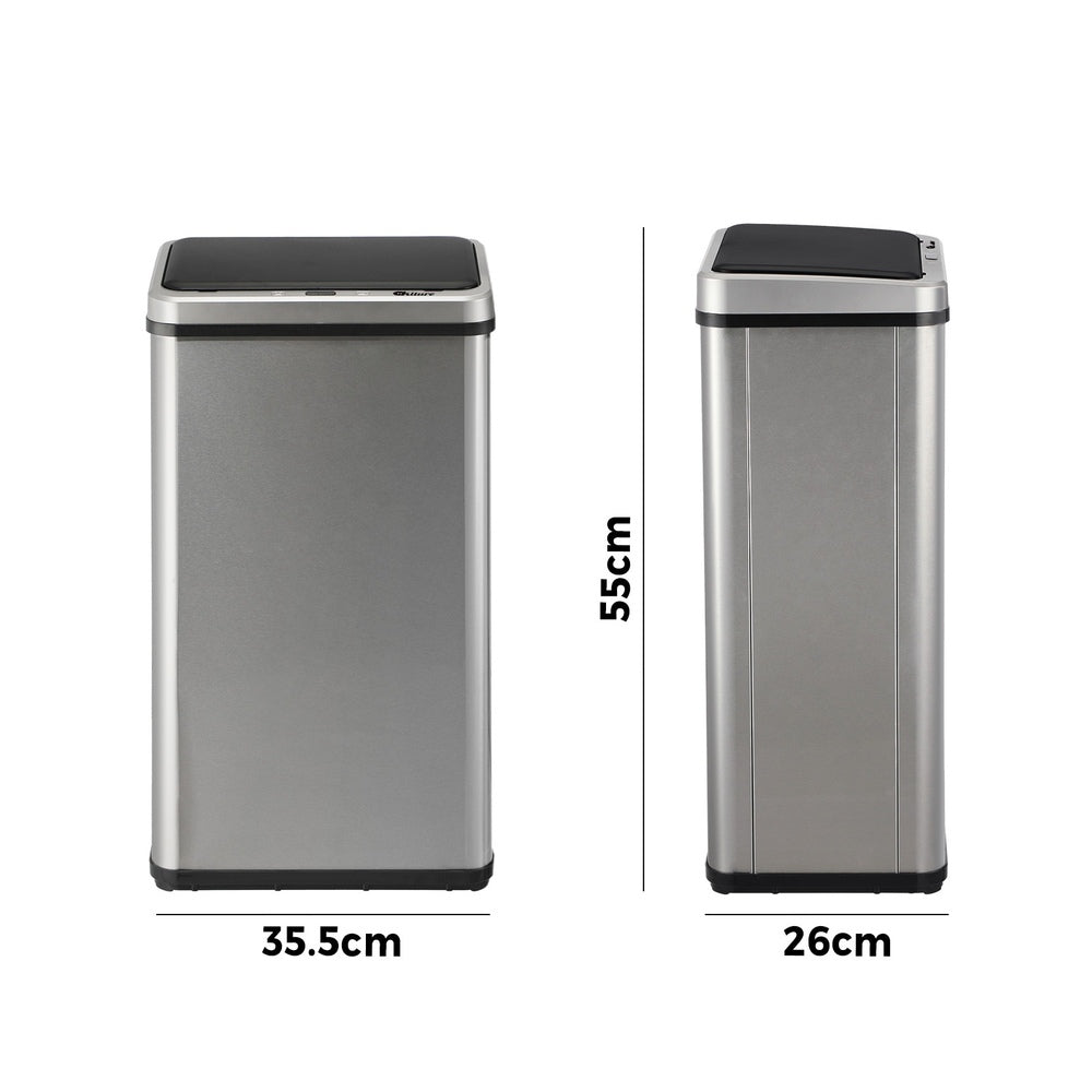 Oikiture 40L Motion Sensor Bin Automatic Rubbish Can Silver-Sensor Bin-PEROZ Accessories