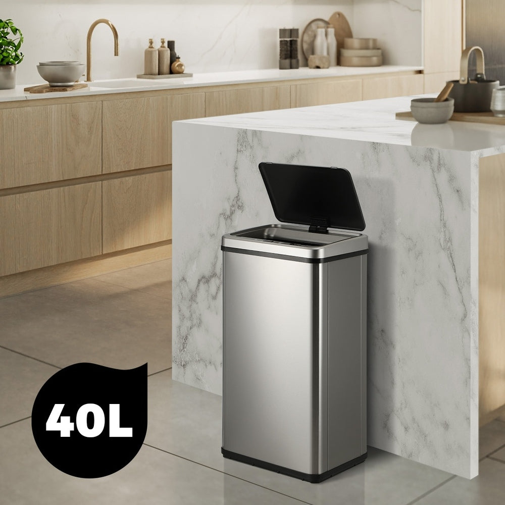 Oikiture 40L Motion Sensor Bin Automatic Rubbish Can Silver-Sensor Bin-PEROZ Accessories