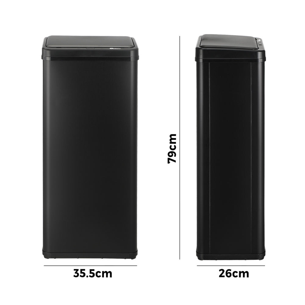 Oikiture 60L Motion Sensor Bin Stainless Steel Black-Sensor Bin-PEROZ Accessories