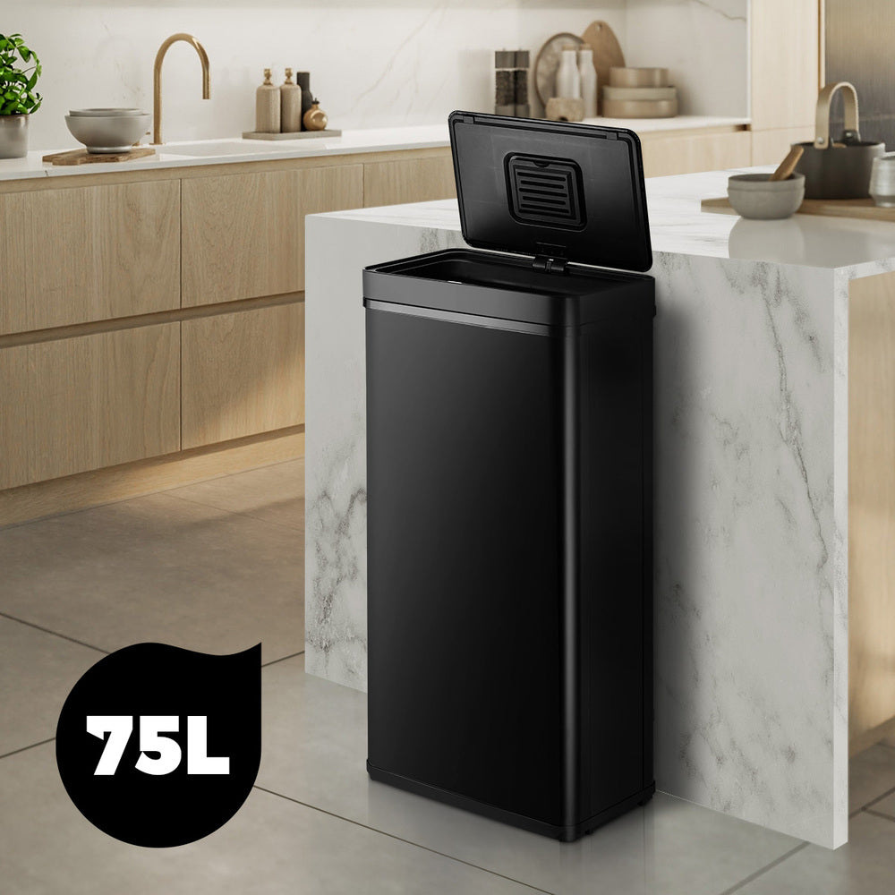 Oikiture 75L Motion Sensor Bin Automatic Rubbish Trash Can Black-Sensor Bin-PEROZ Accessories